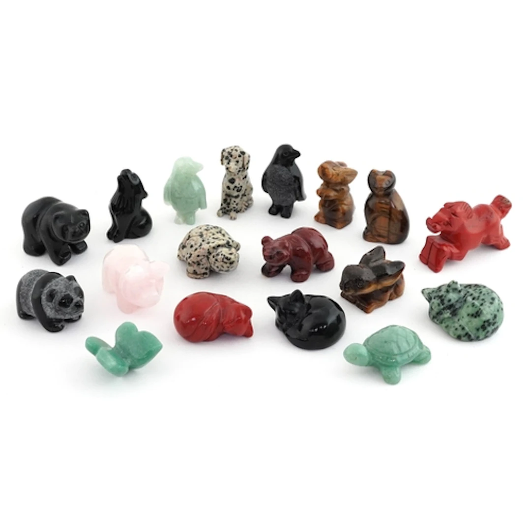 Collection of carved hardstone animals including tiger's eye...