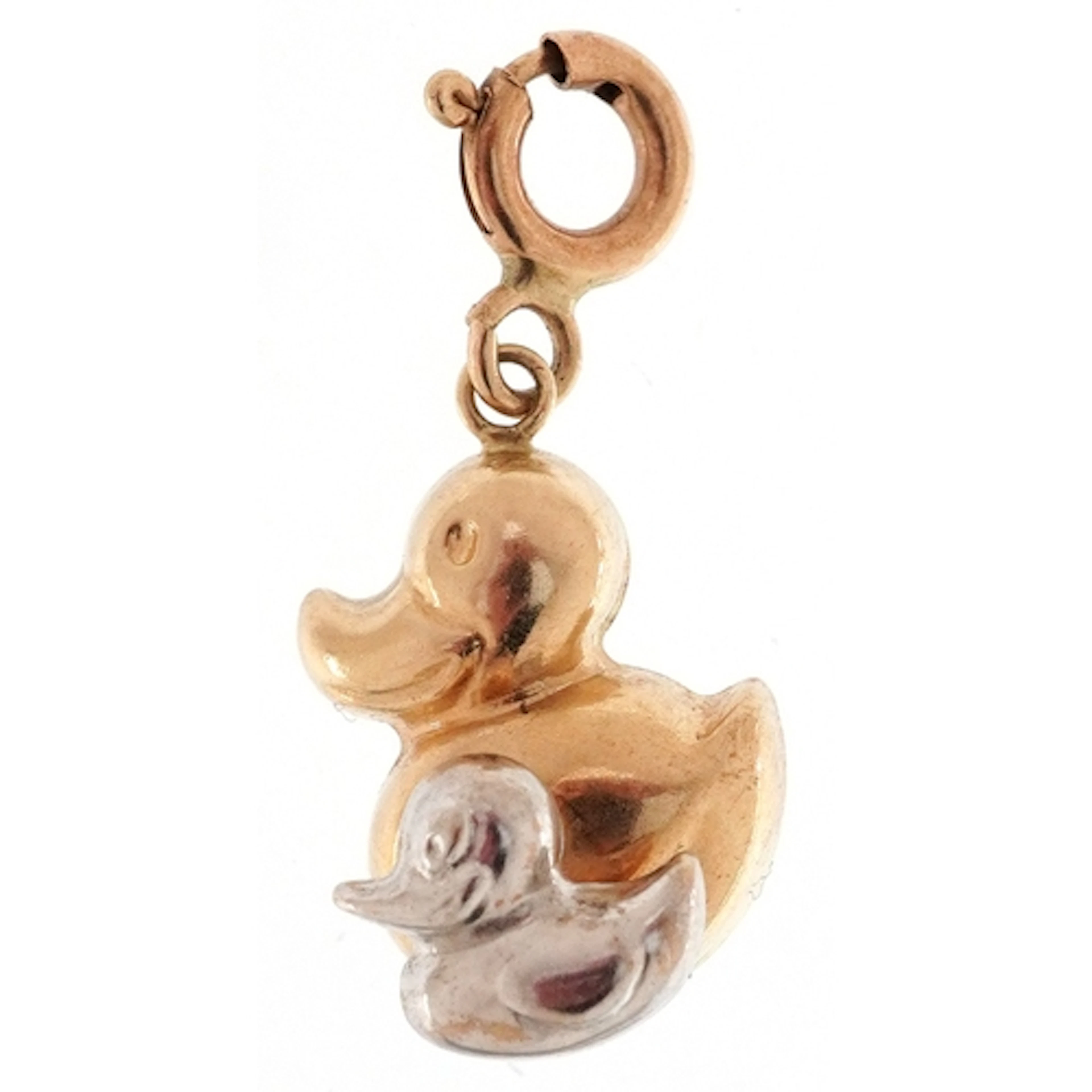 14ct two tone gold charm in the form of a duck with duckling...