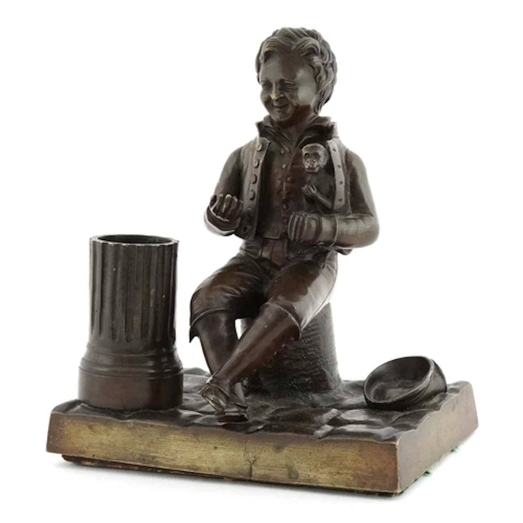 19th century bronze study of a young beggar boy seated with ...