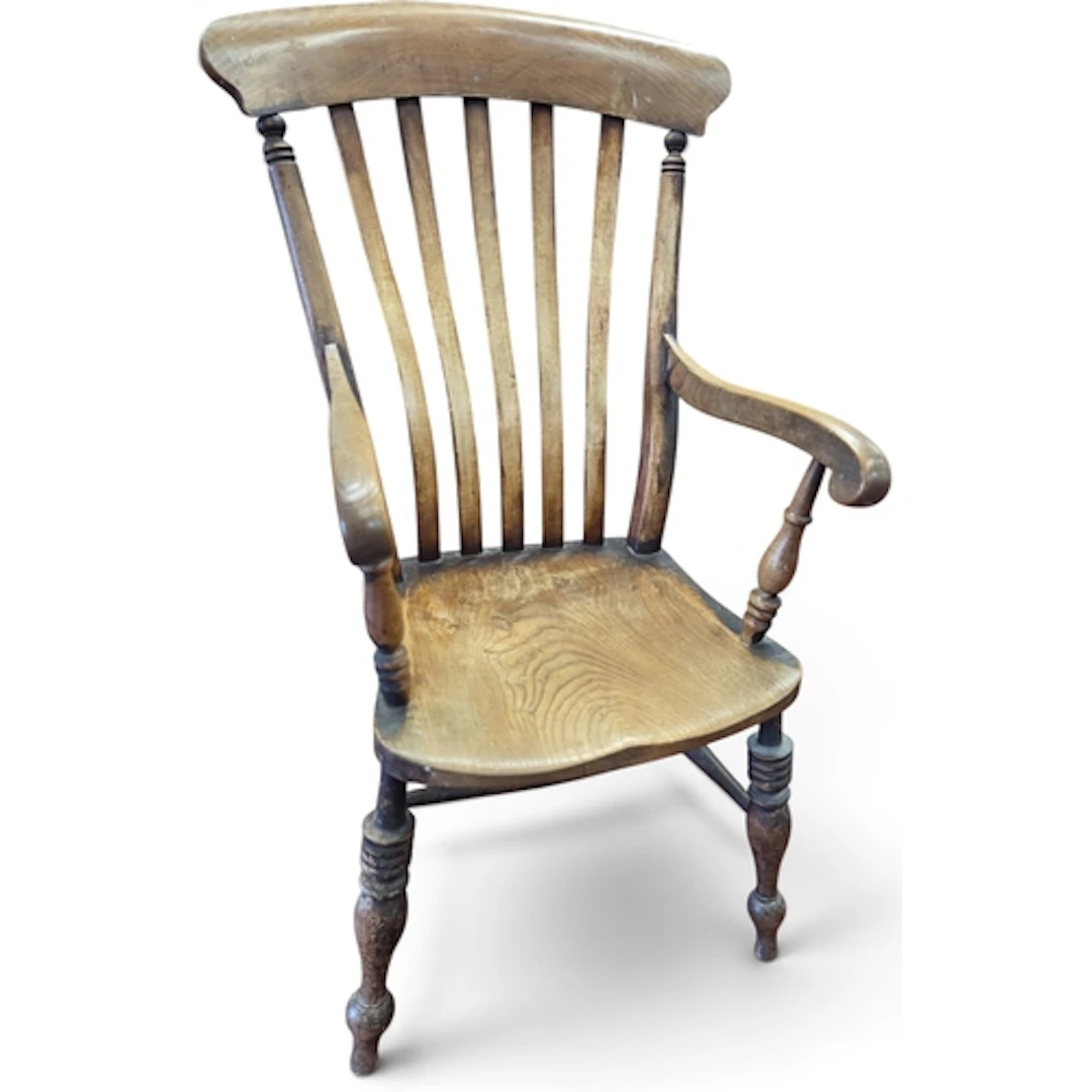A 19th Century Elm Windsor slat back arm Chair. 25 x 31 cm a...