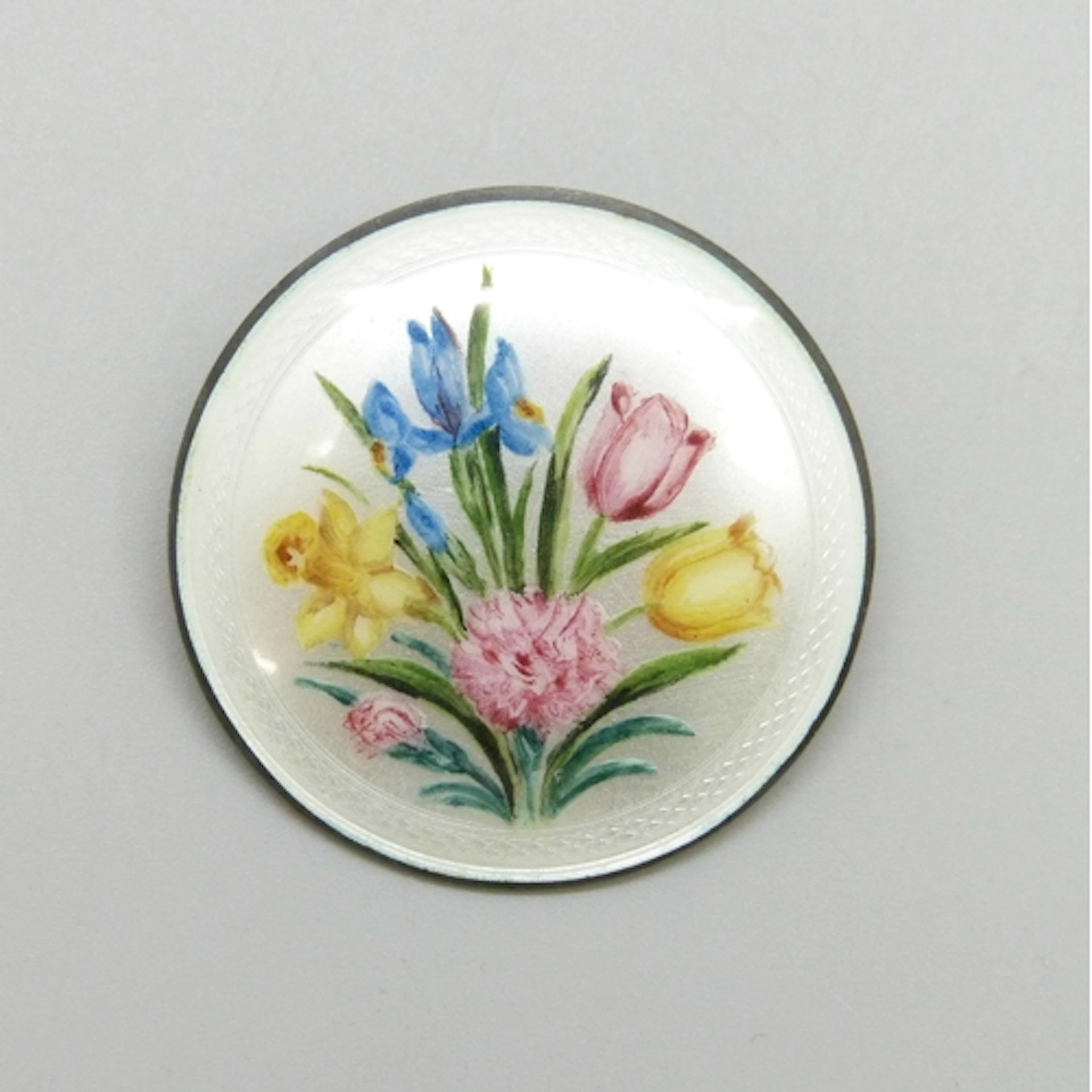 A mid 20th century silver and guilloche enamel brooch with h...