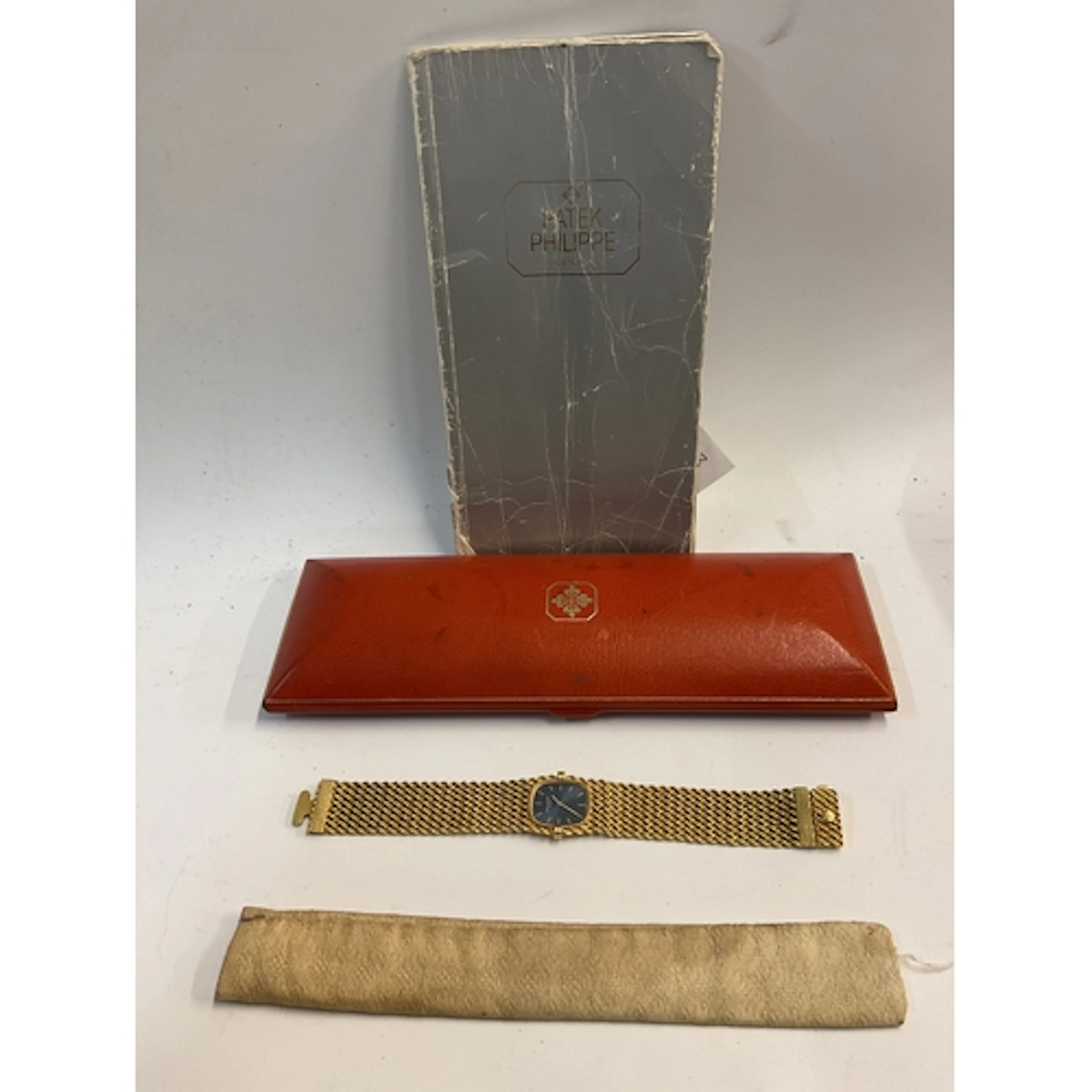 Patek Philippe 18k gold gents wristwatch, blue cushion shape...