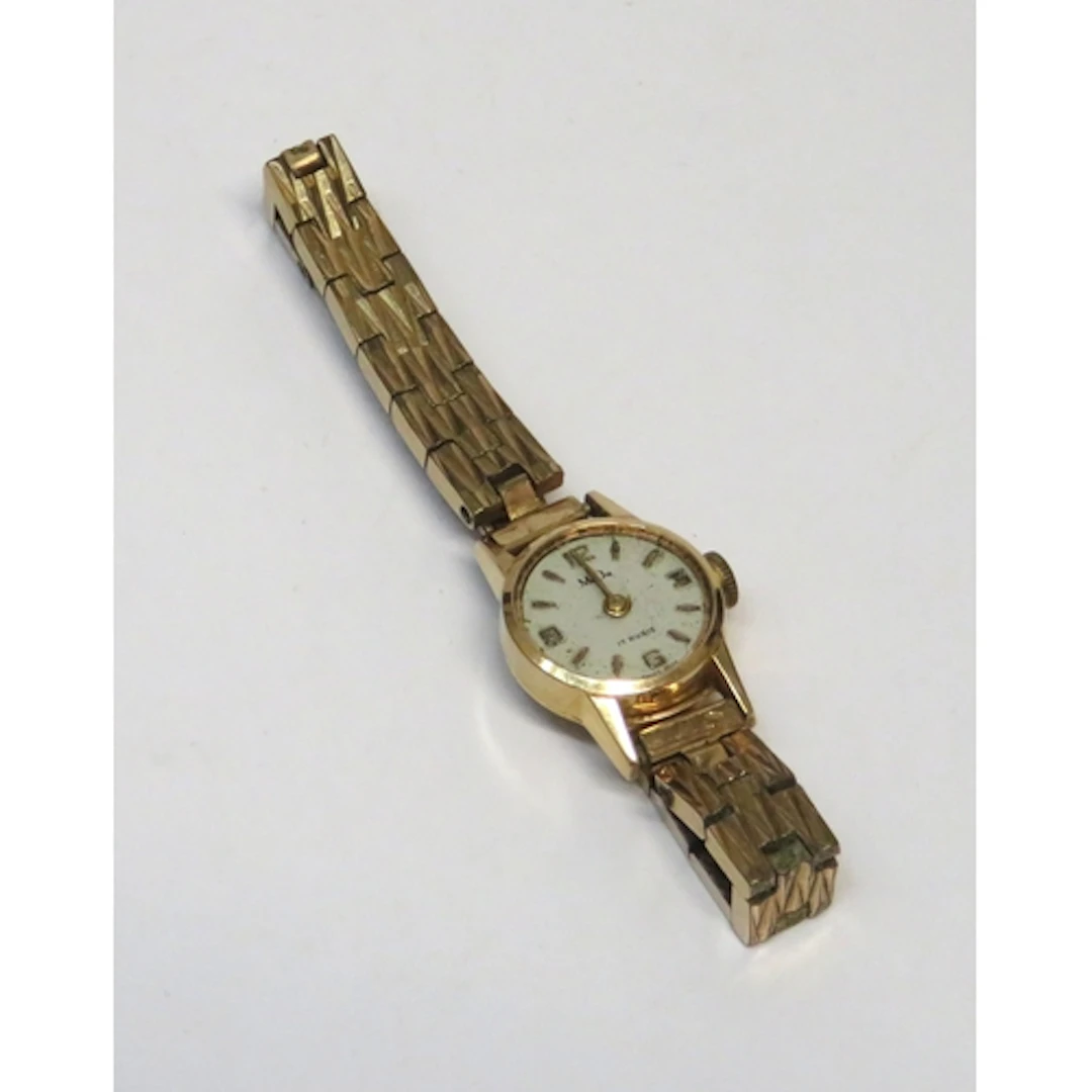 Ladies' Mudu 18ct gold cased wristwatch, on a metal bracelet...
