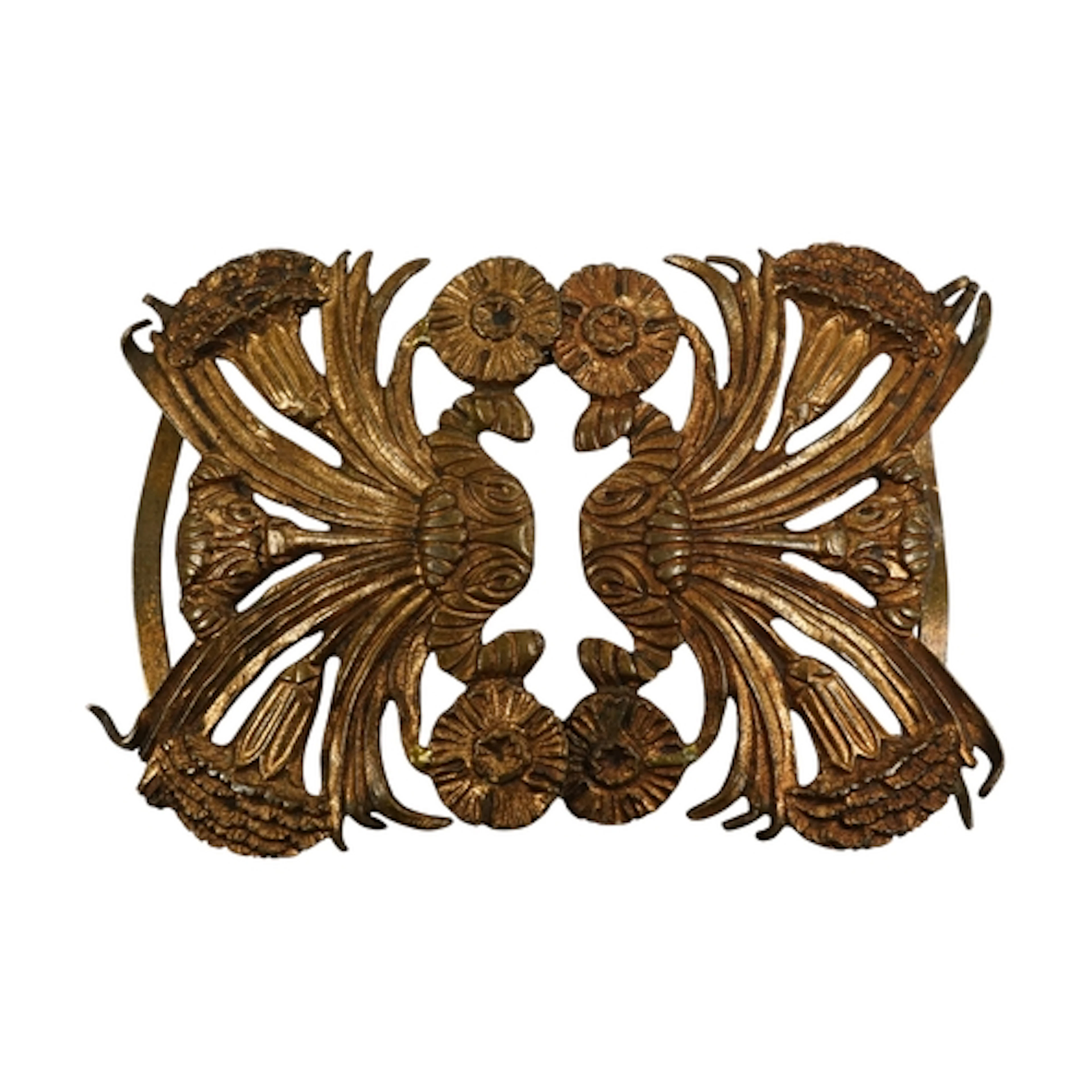 Line Vautrin, a bronze buckle, designed as confronted sprays...