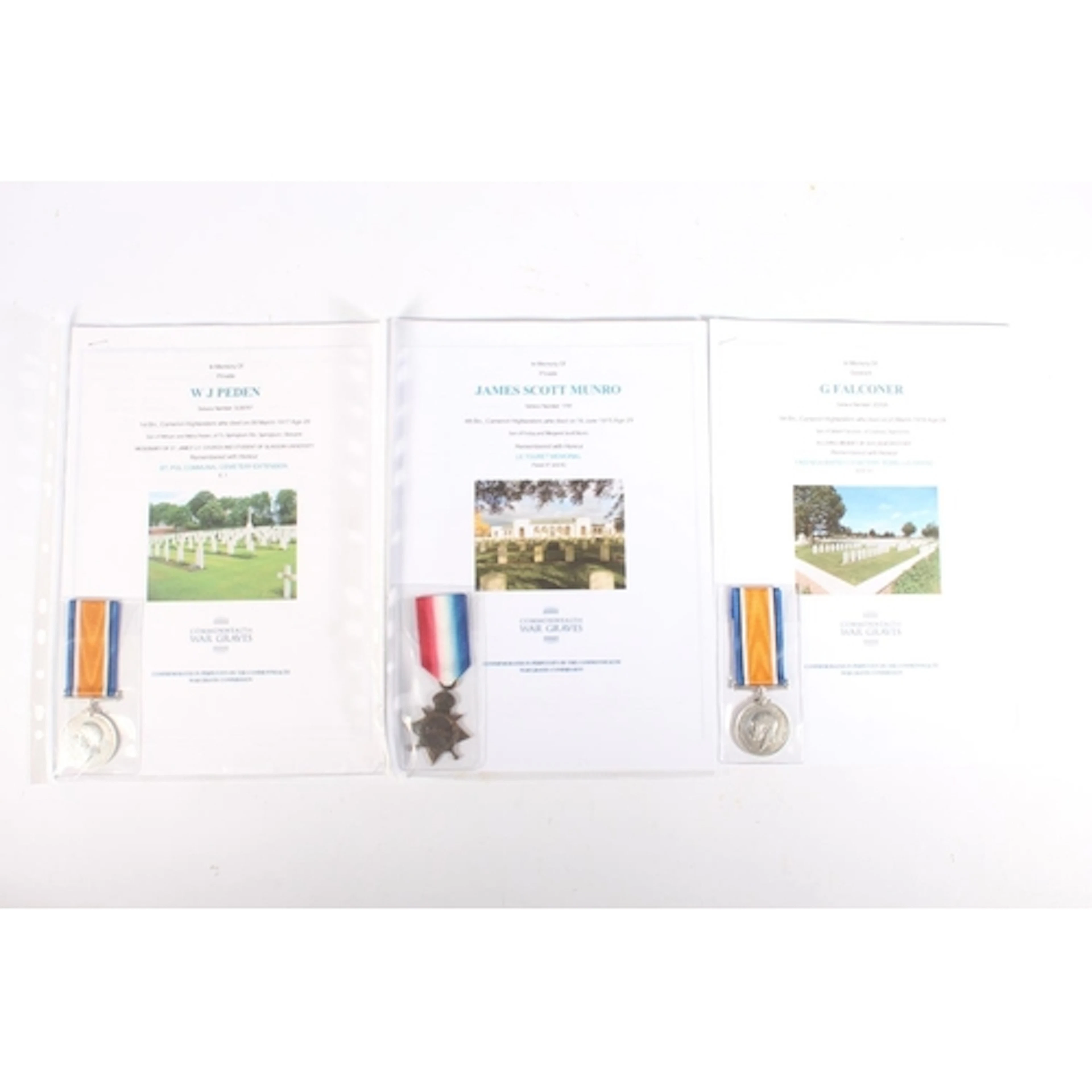 Three WWI medals awarded to fallen Cameron Highlanders to in...
