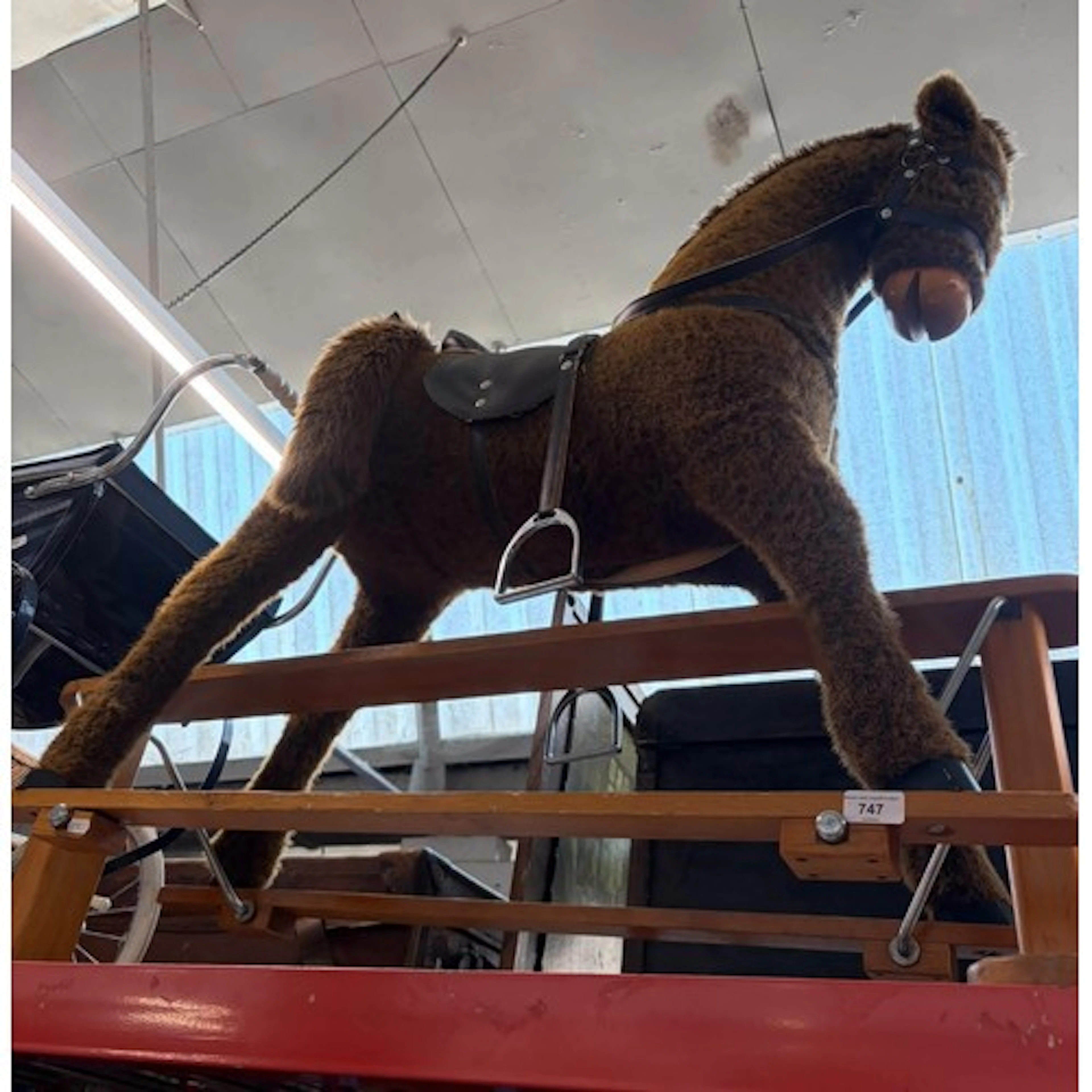 A vintage fluffy rocking horse