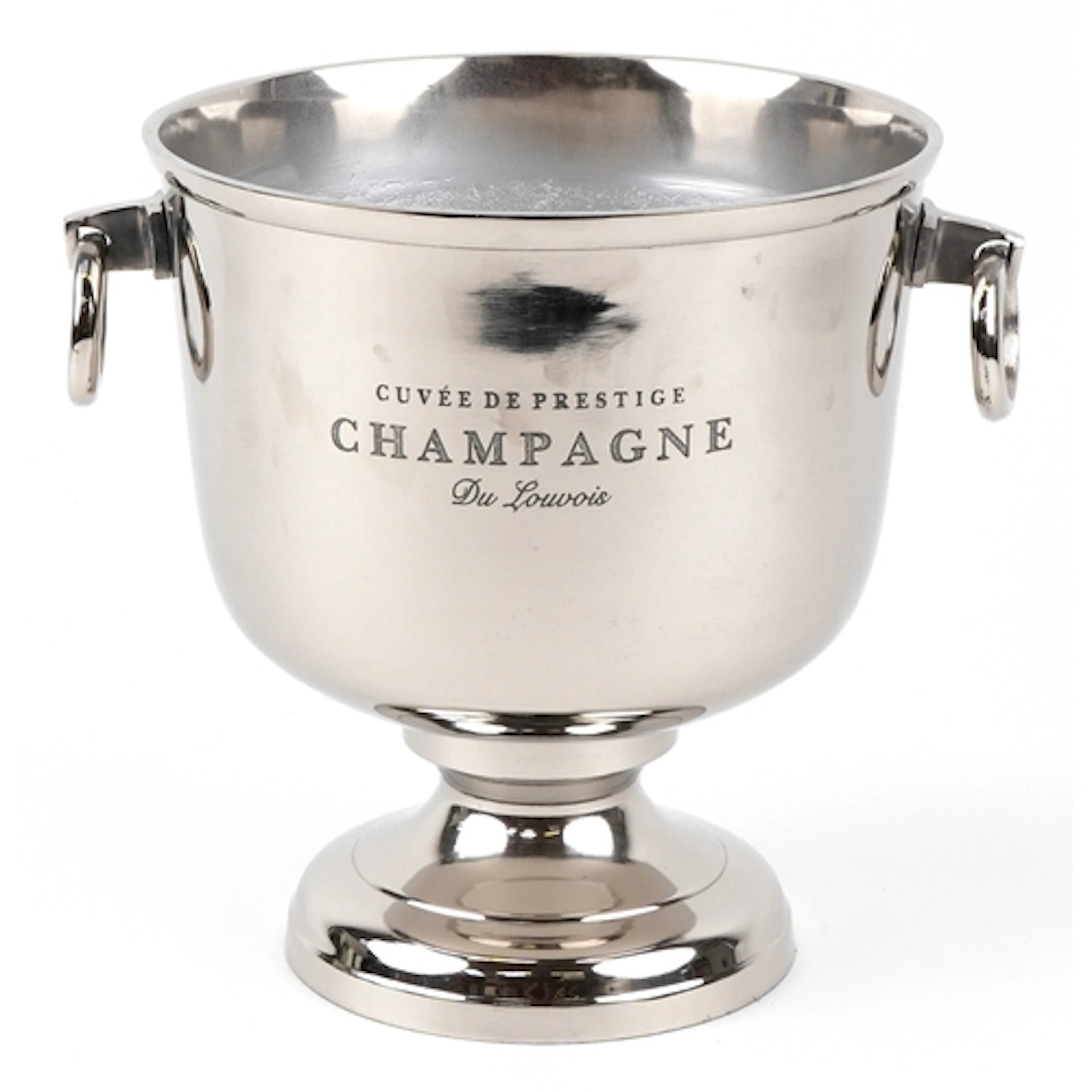 Du Louvois design chromed ice bucket with ring handles, 33.5...