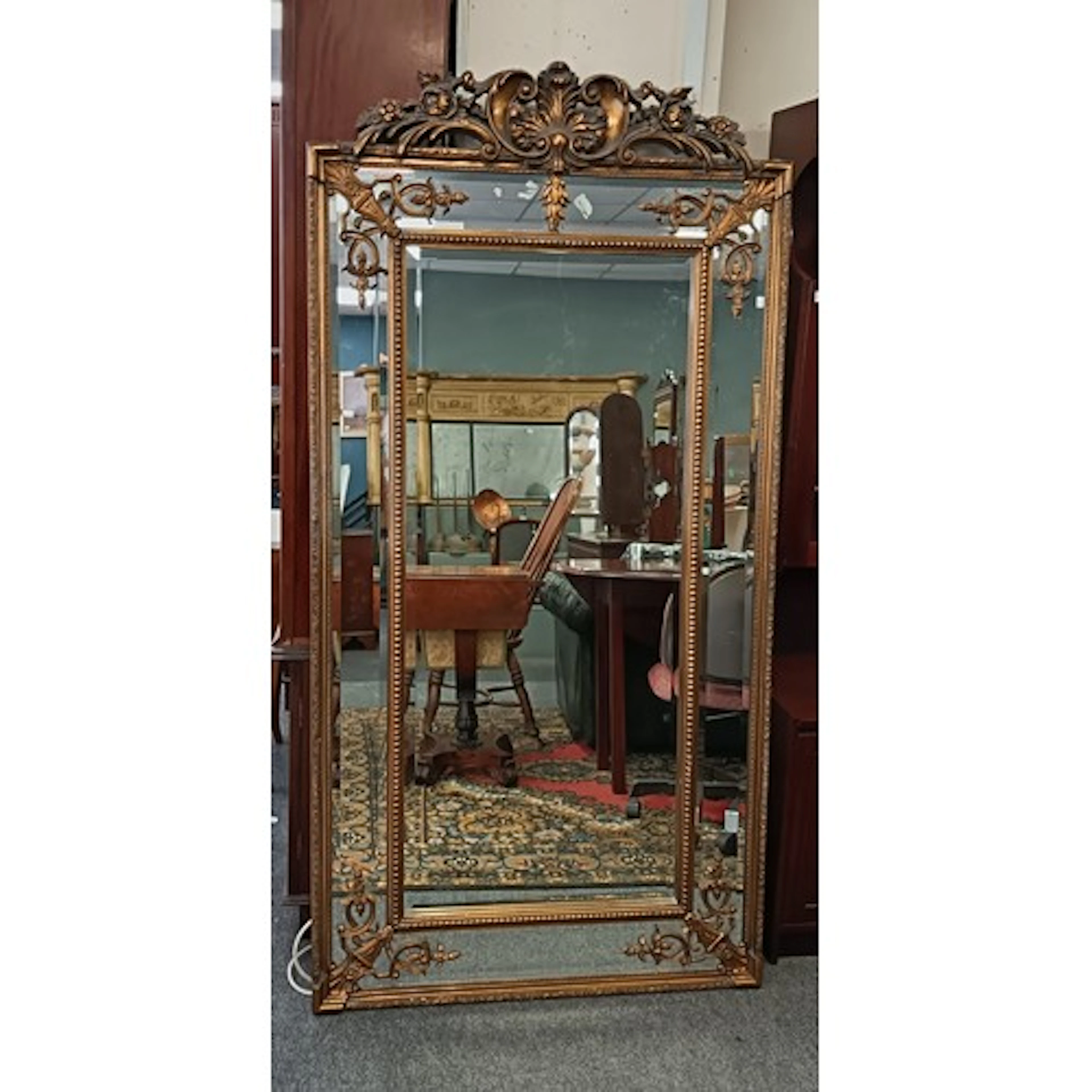 Rococo-Revival Style Long Wall Mirror with Bevelled Glass, H...