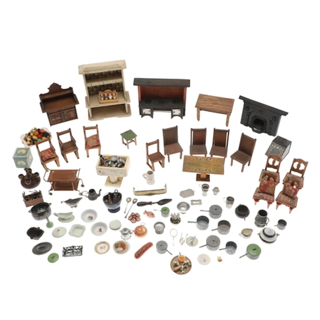 DOLLS HOUSE FURNITURE & ACCESSORIES. Including an early 20th...