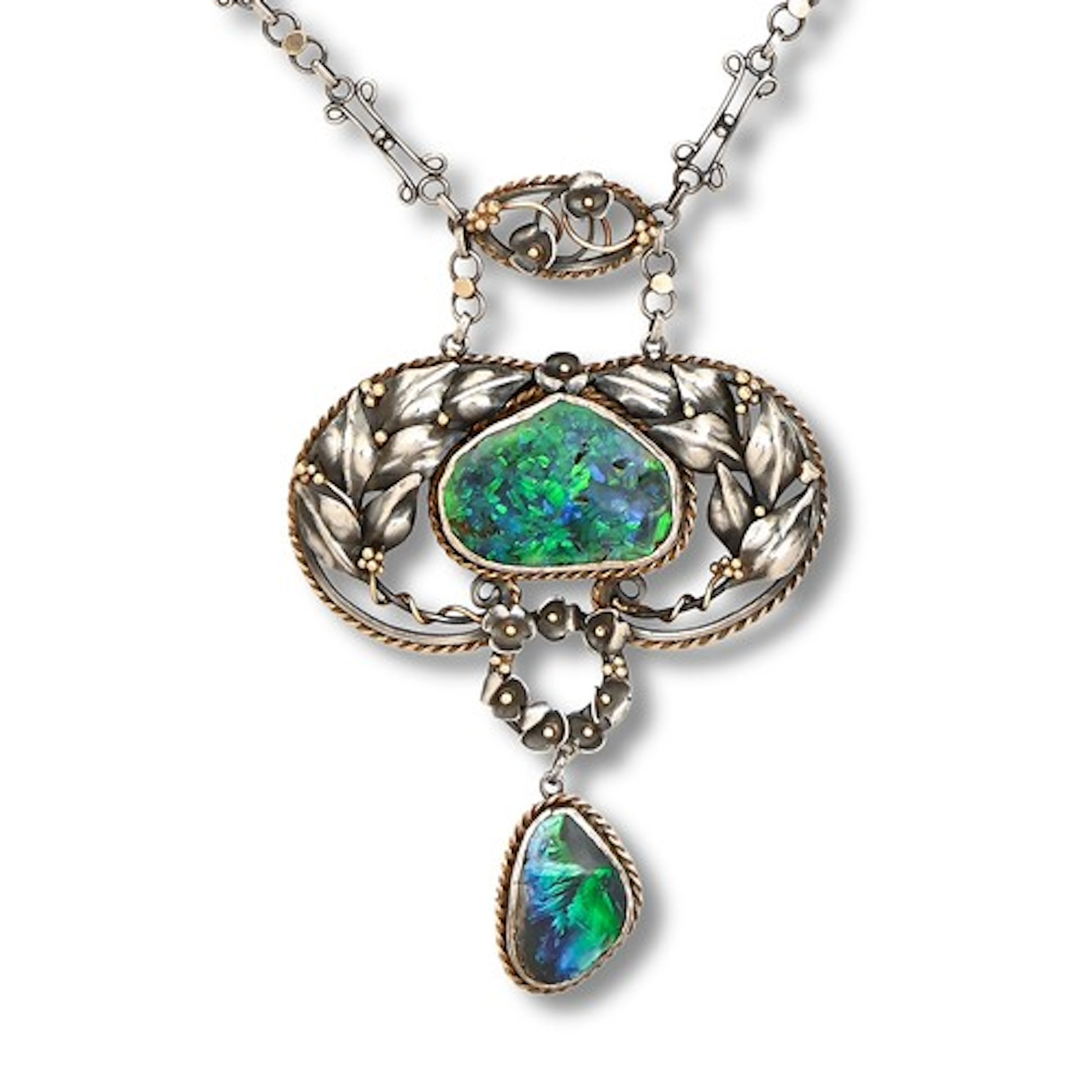 An Arts & Crafts black opal and silver pendant, early 20...
