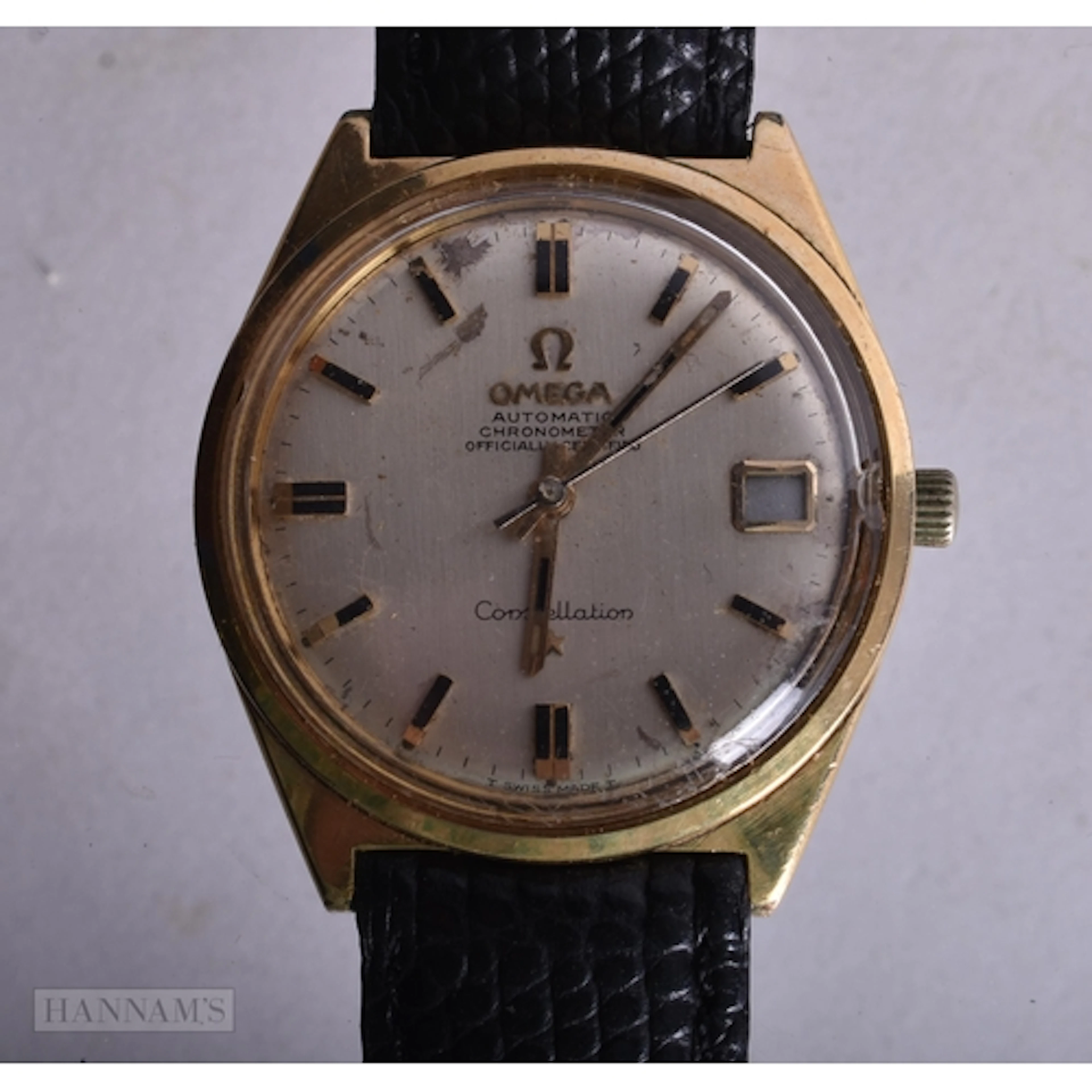 AN OMEGA CONSTELLATION WRIST WATCH. Not running. 3.5 cm wide...