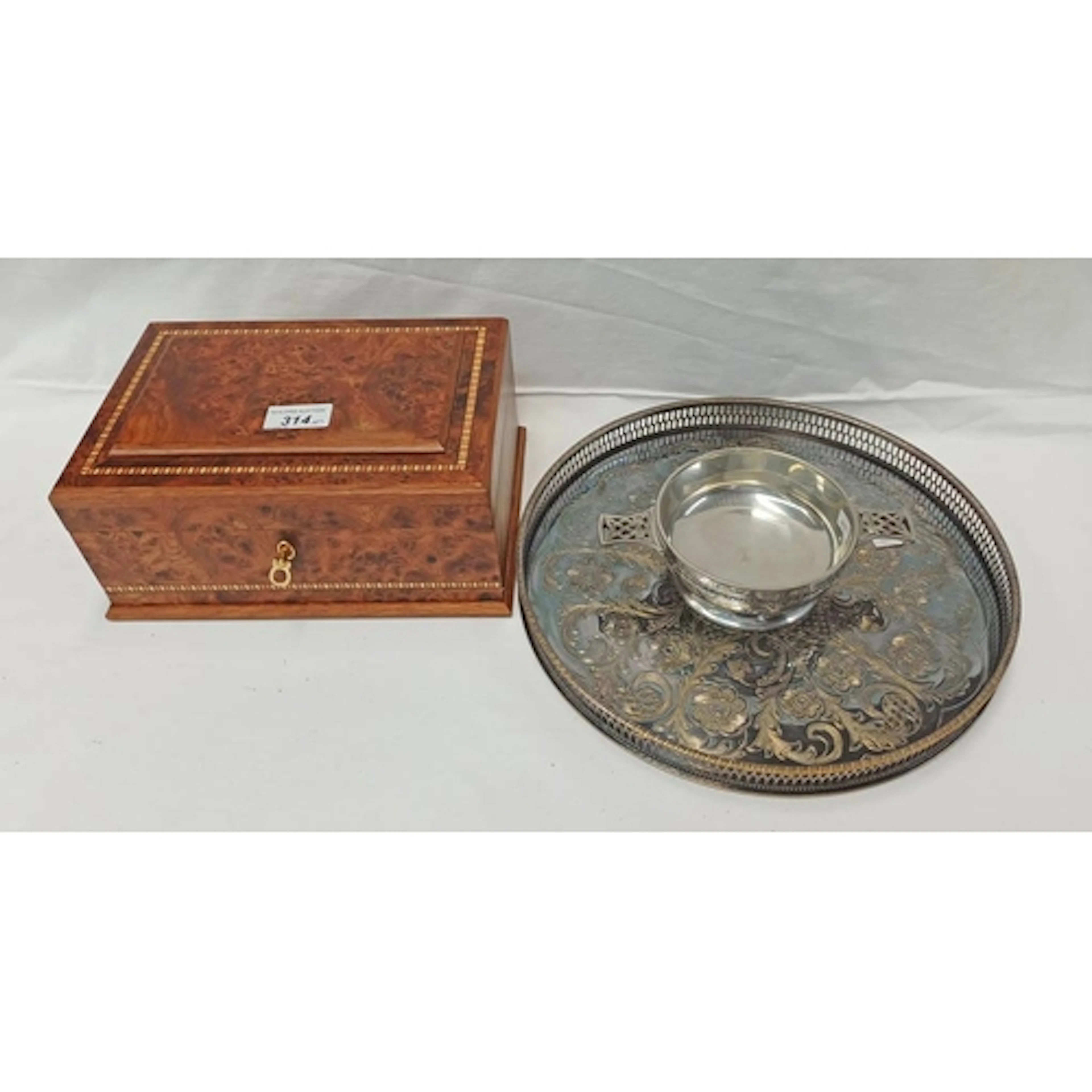 BURR WALNUT JEWELLERY BOX WITH FITTED INTERIOR STAMPED MADE ...