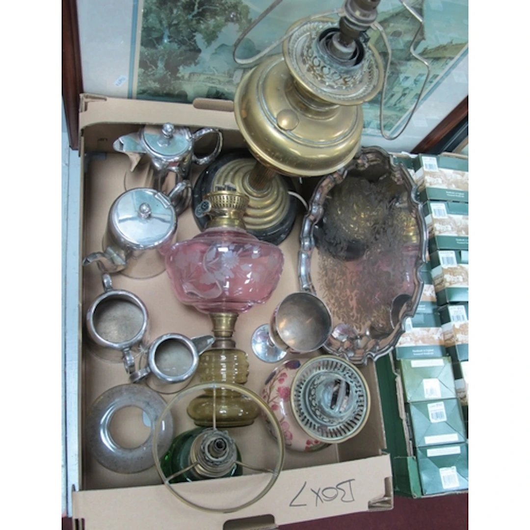 Hotel Plated Four Piece Tea Service, oil lamps:- One Box