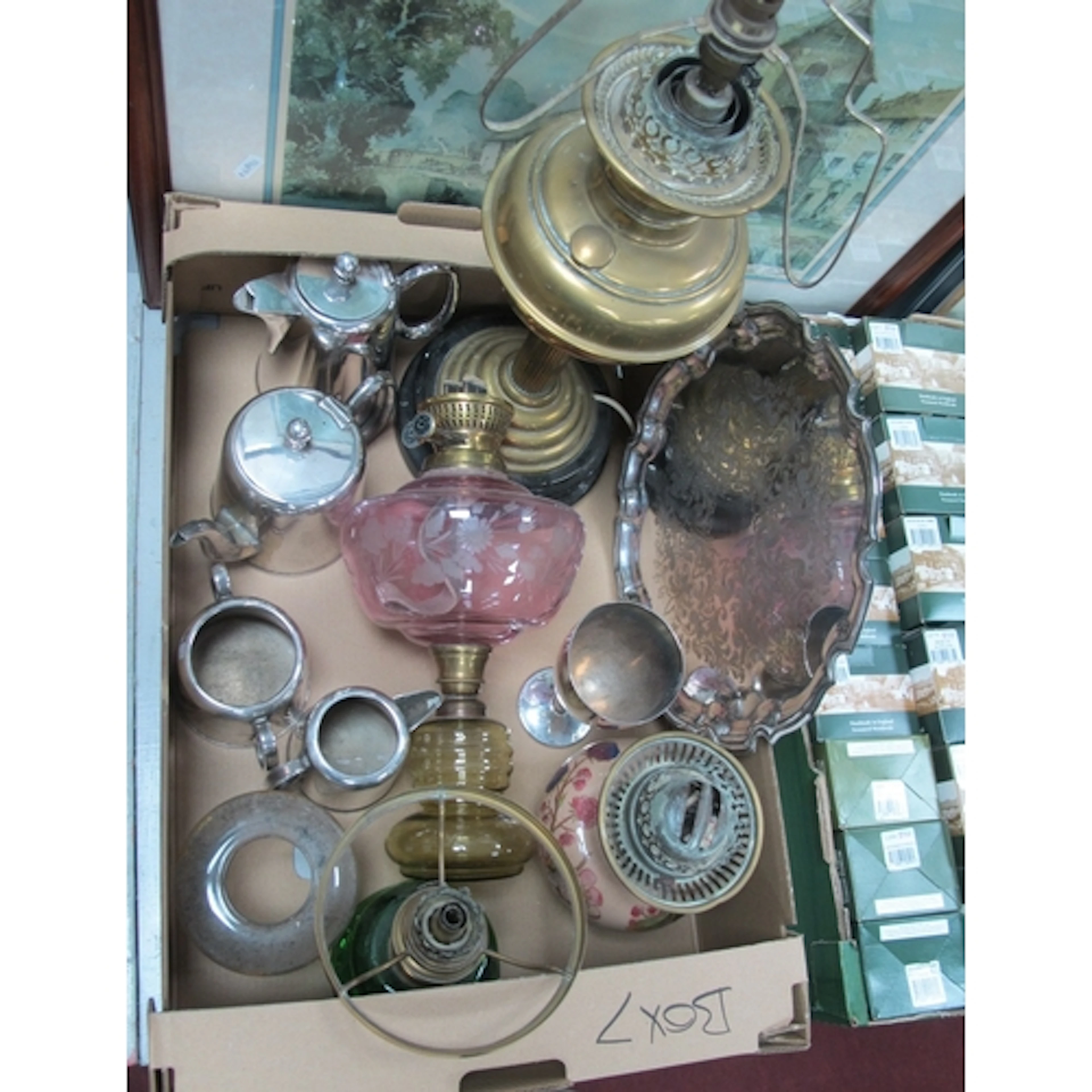 Hotel Plated Four Piece Tea Service, oil lamps:- One Box