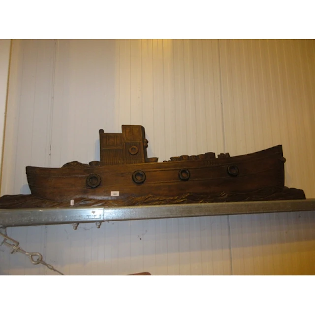 Colin S. Scott, Carved Wood Fishing Boat Wall Panel, 155cm l...