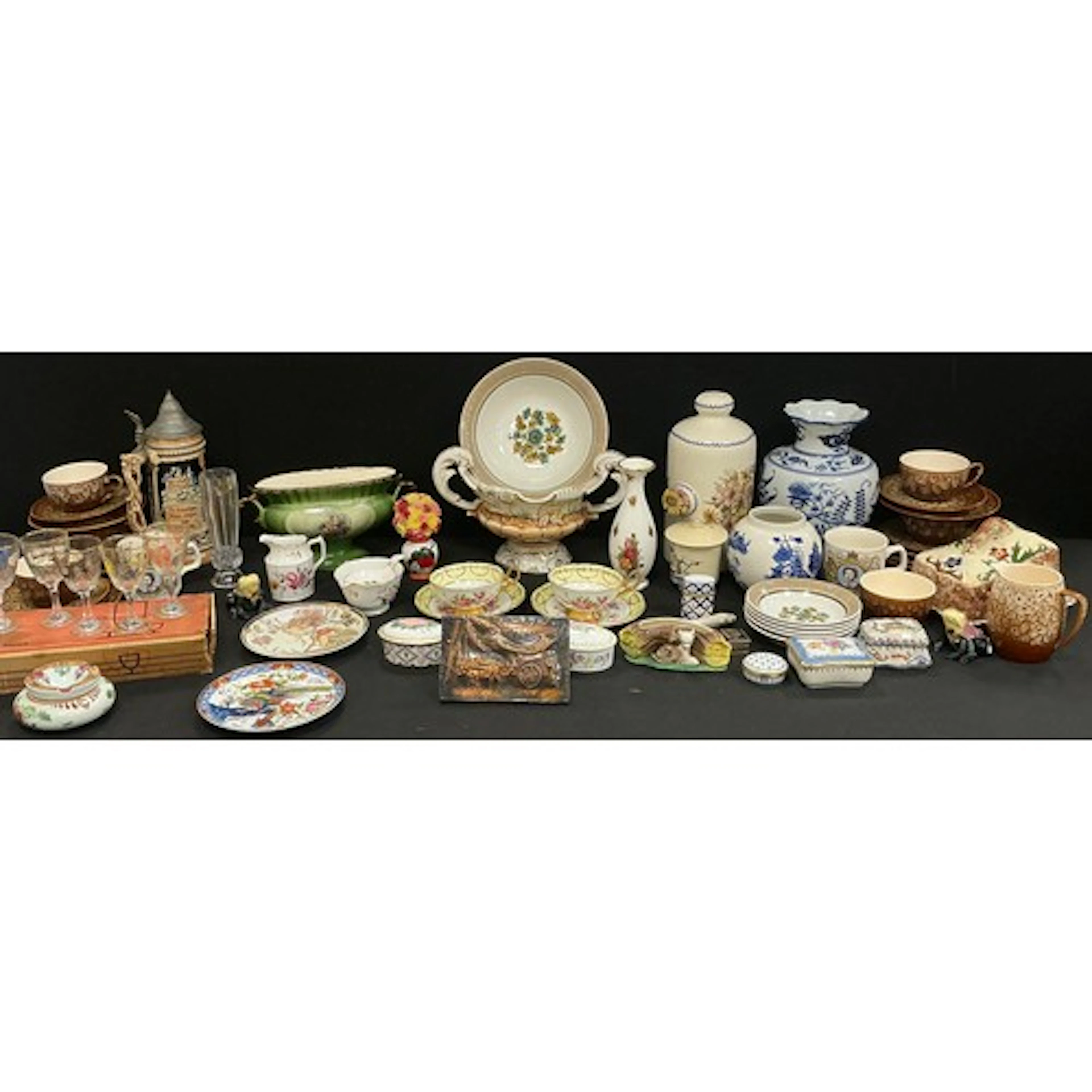 Ceramics - a pair of Royal Crown Derby Wild Rose pattern tri...