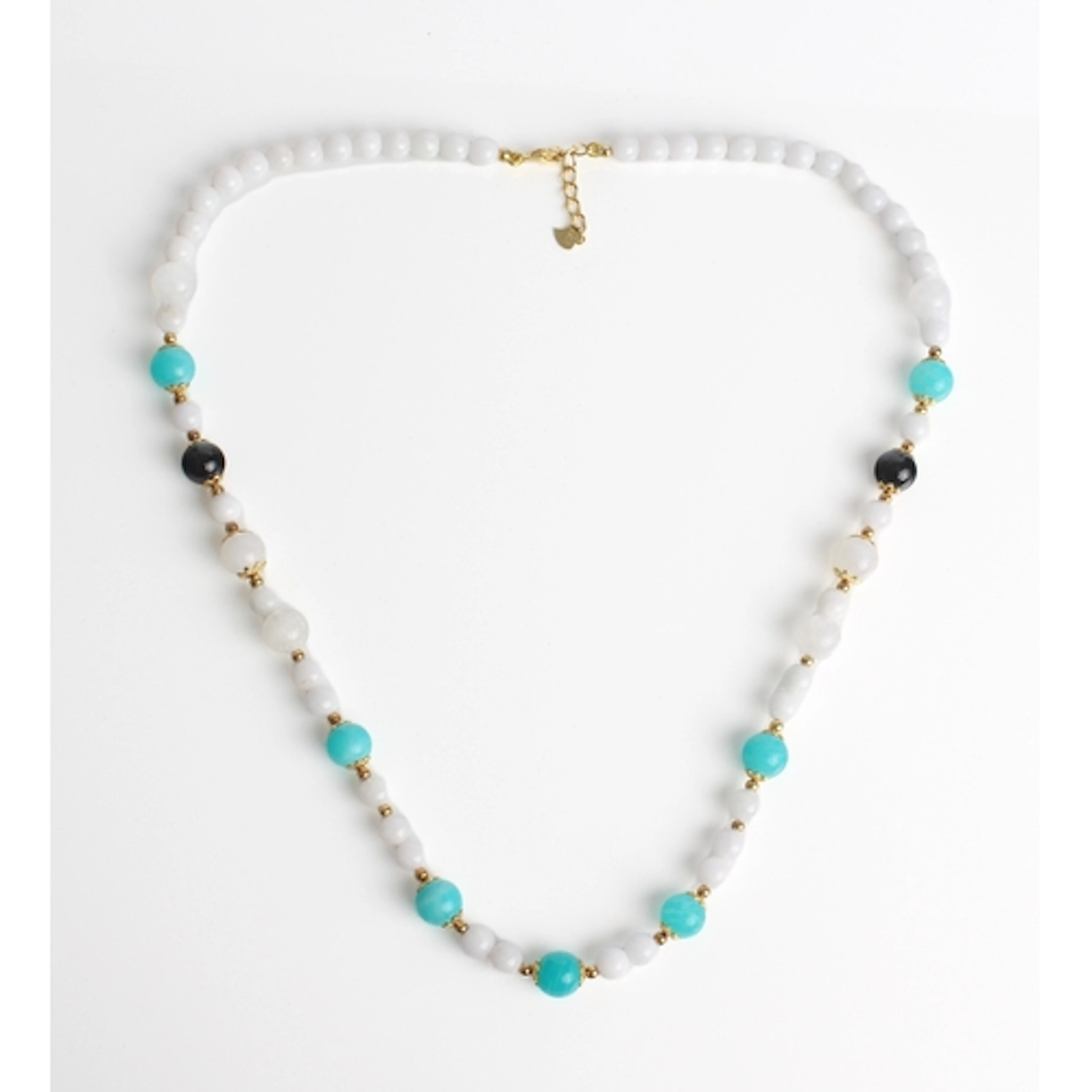 A Burmese black and white jadeite, moonstone and amazonite g...