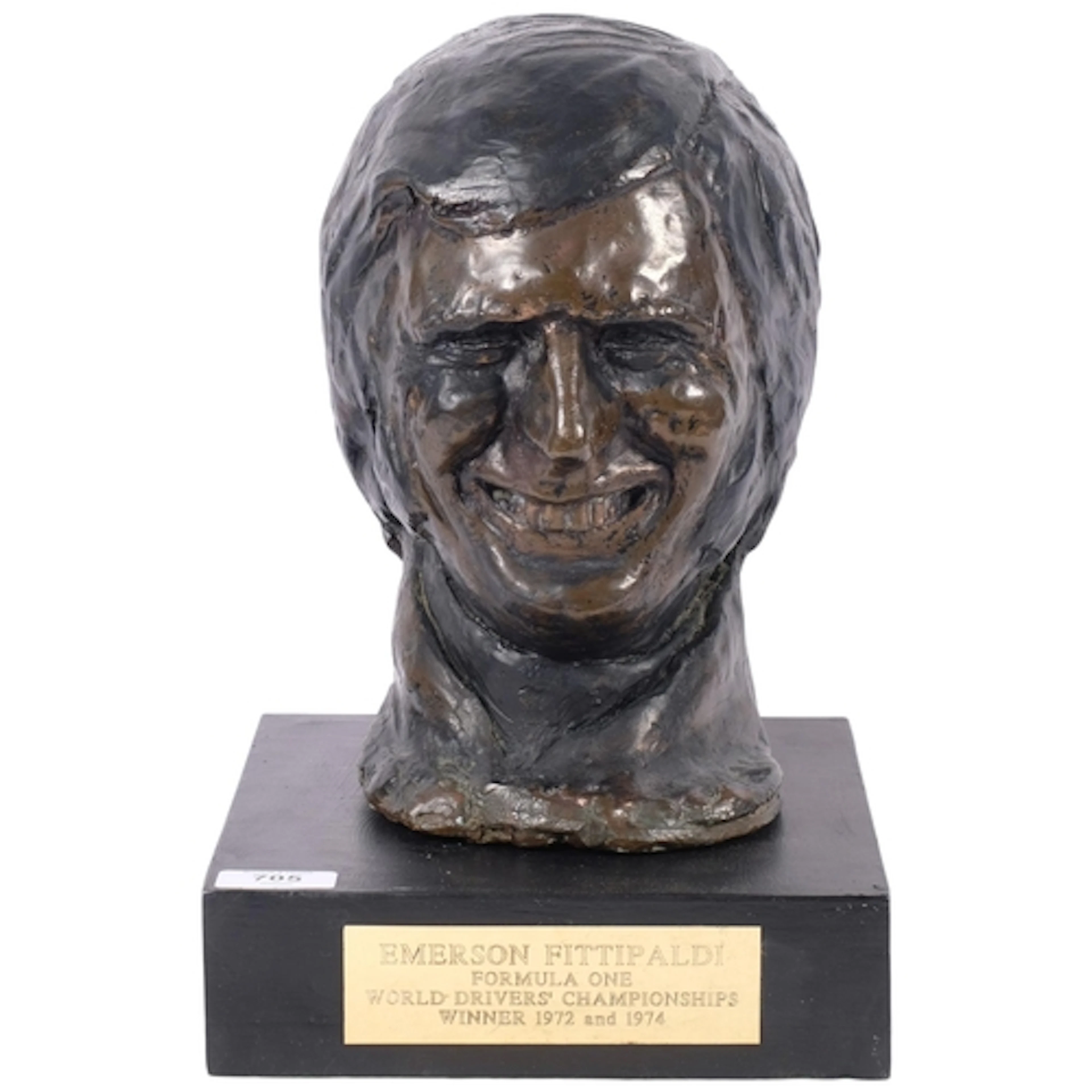 LEIGH MIDDLETON A bronze head of Emerson Fittipaldi, Formula...