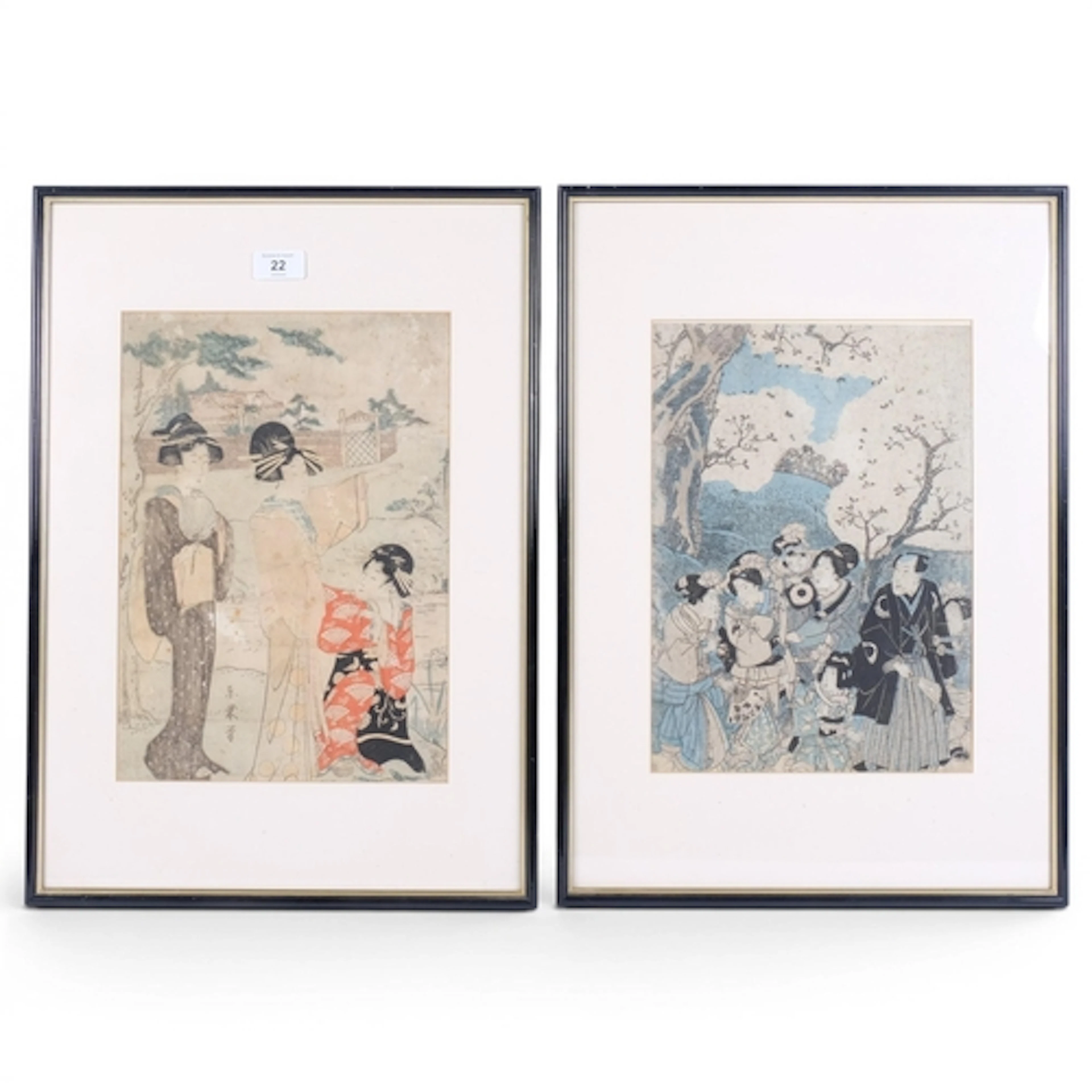 2 Antique Japanese woodblock prints, modern frames