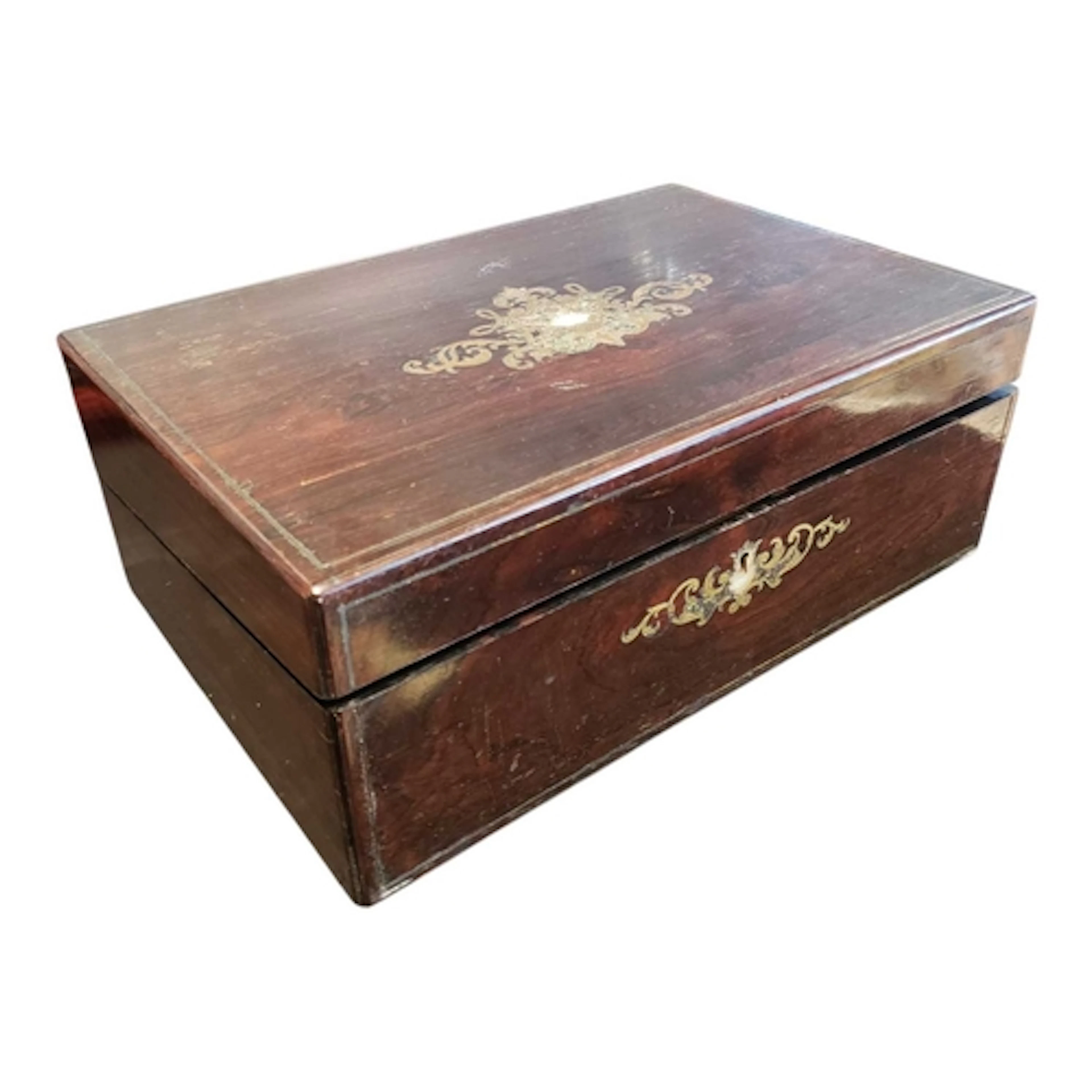 19th century Victorian writing slope with inlaid decoration....