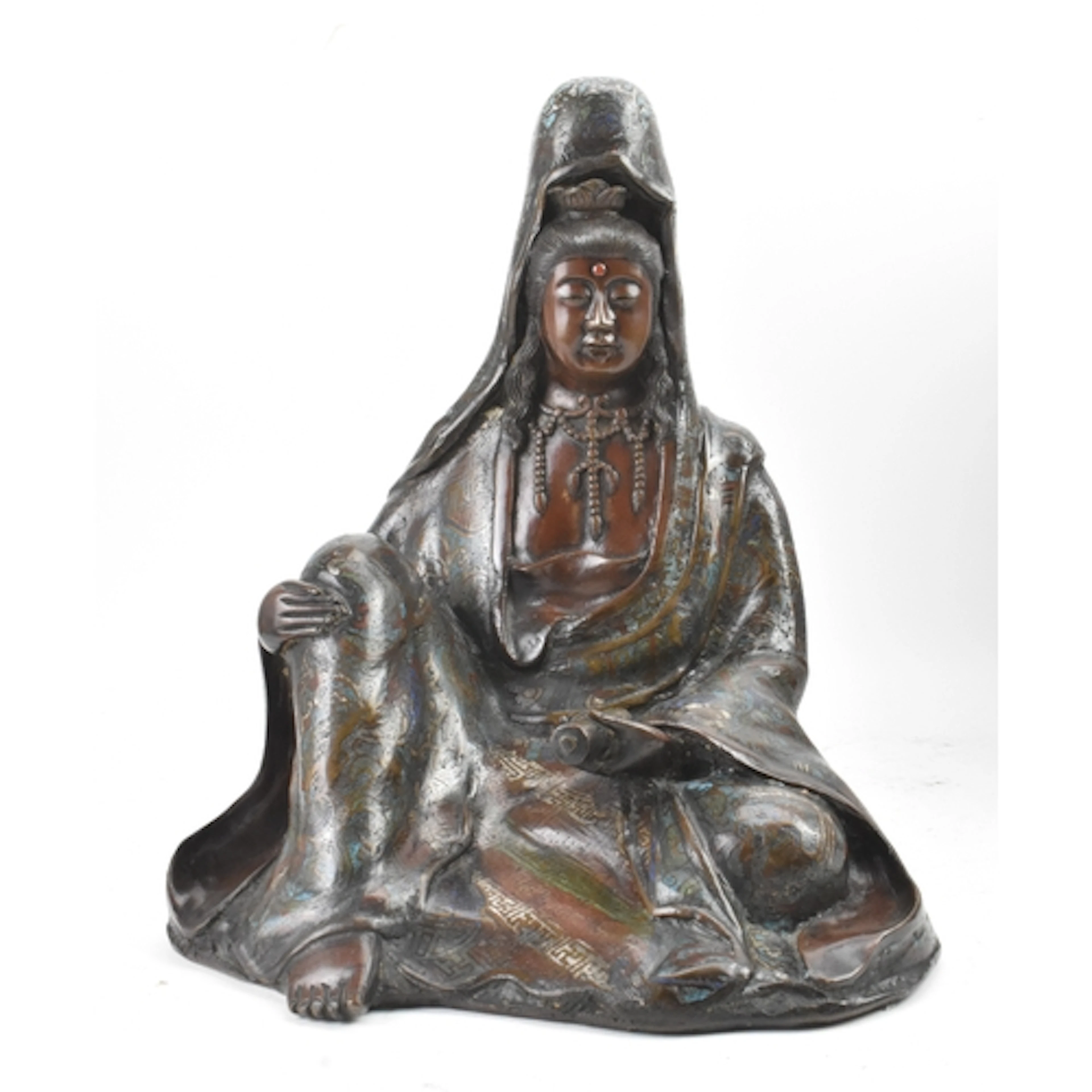 A 19th century Japanese champlevé enamelled bronze figure of...