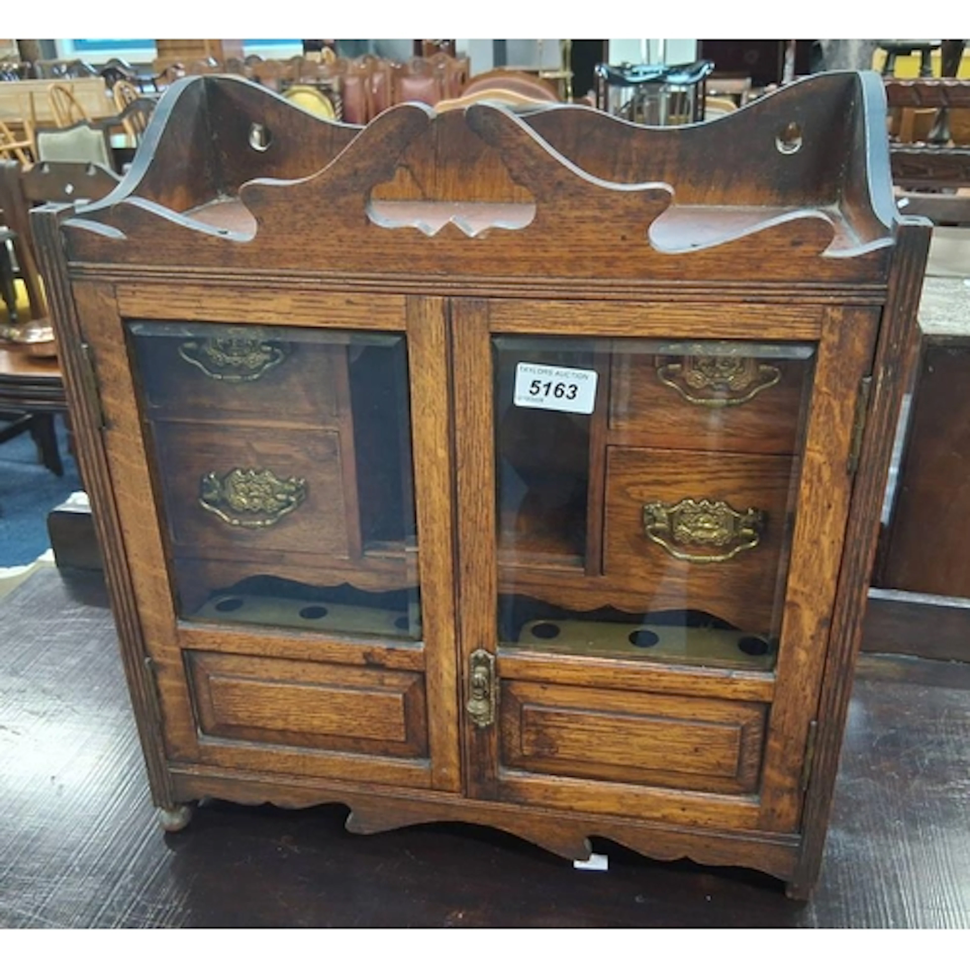 LATE 19TH CENTURY OAK SMOKER'S CABINET. THE 2 GLAZED DOORS O...
