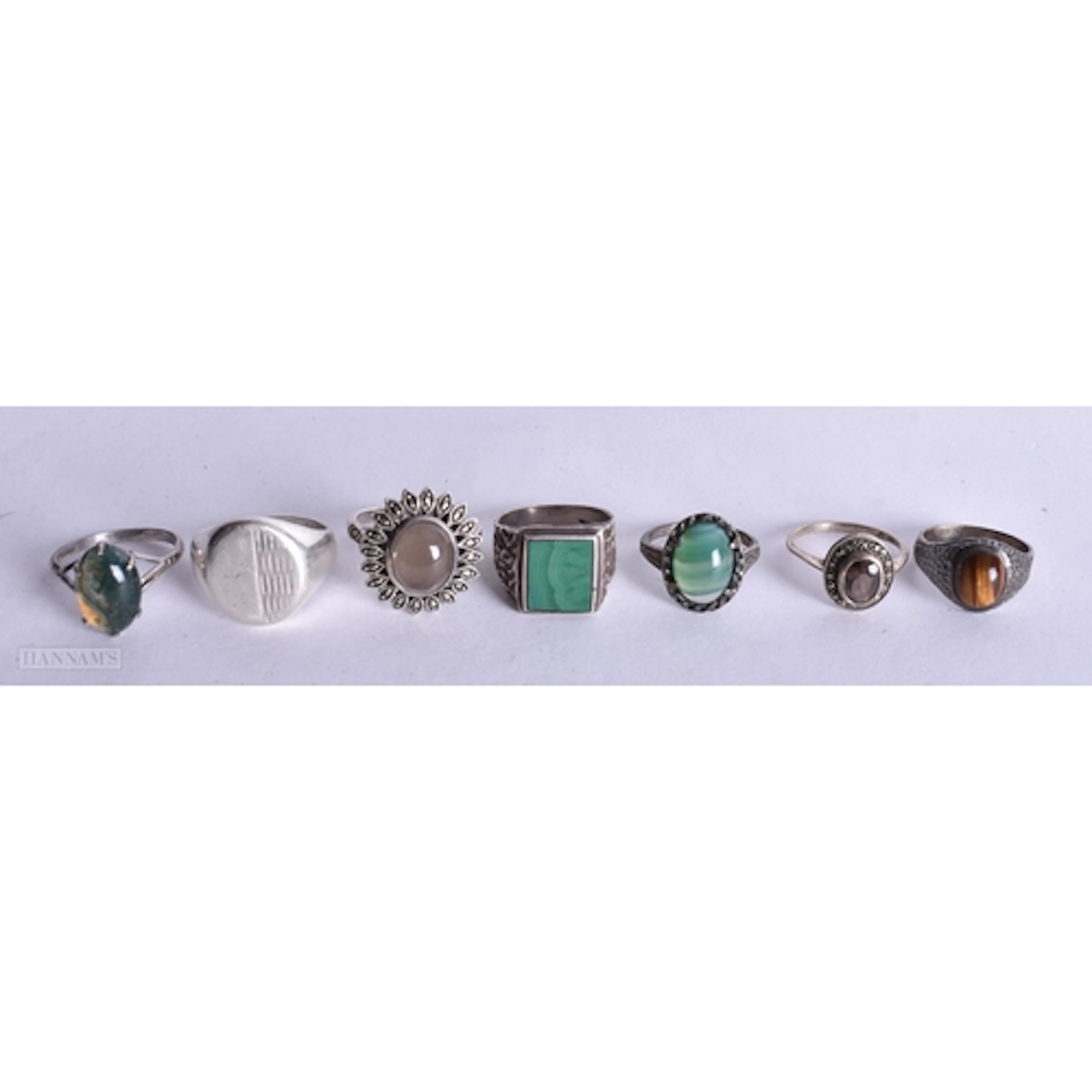 Collection of Sterling Silver Mid Century Rings inc. Signet,...