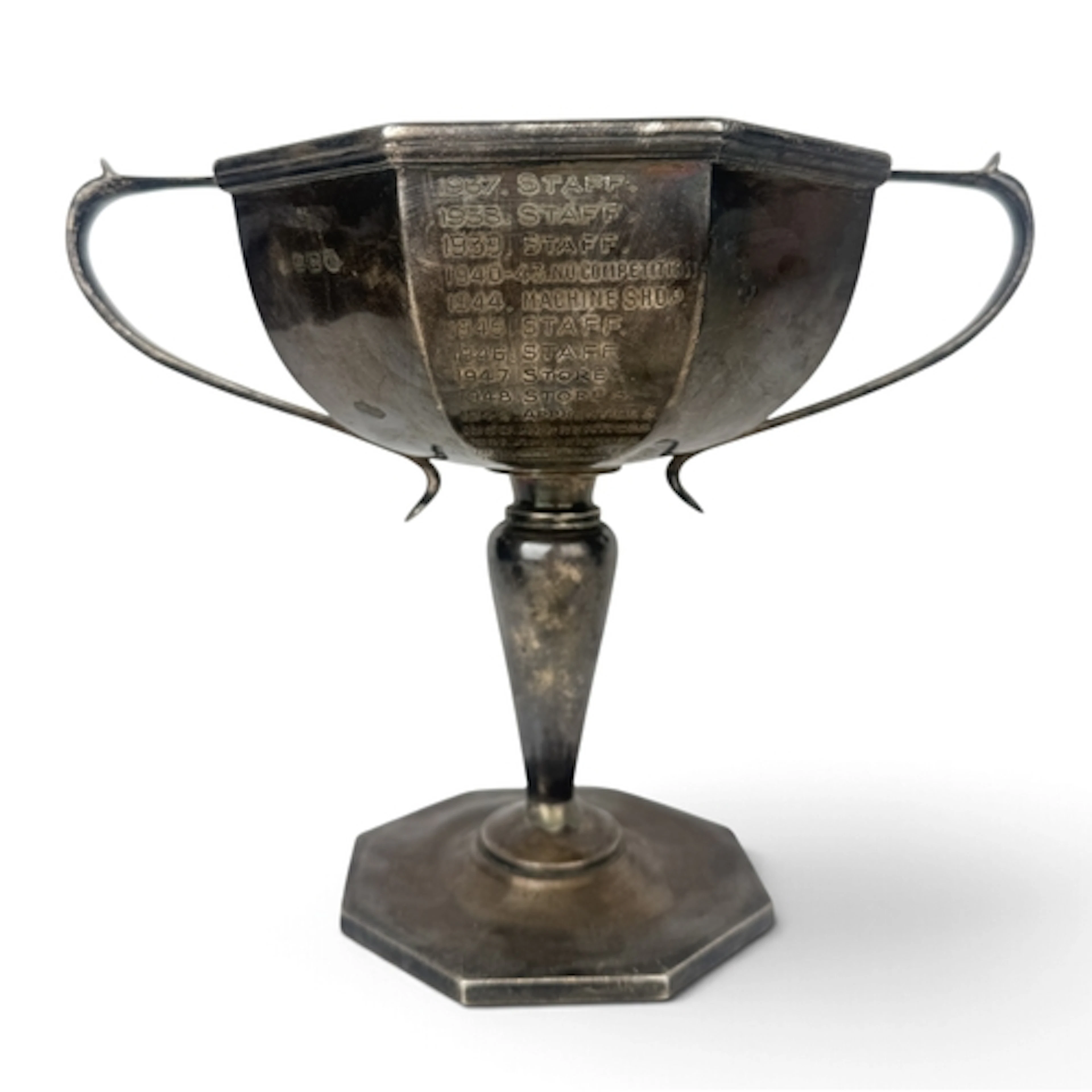 AN ART DECO SILVER TWO-HANDLED TROPHY CUP, BIRMINGHAM 1936, ...