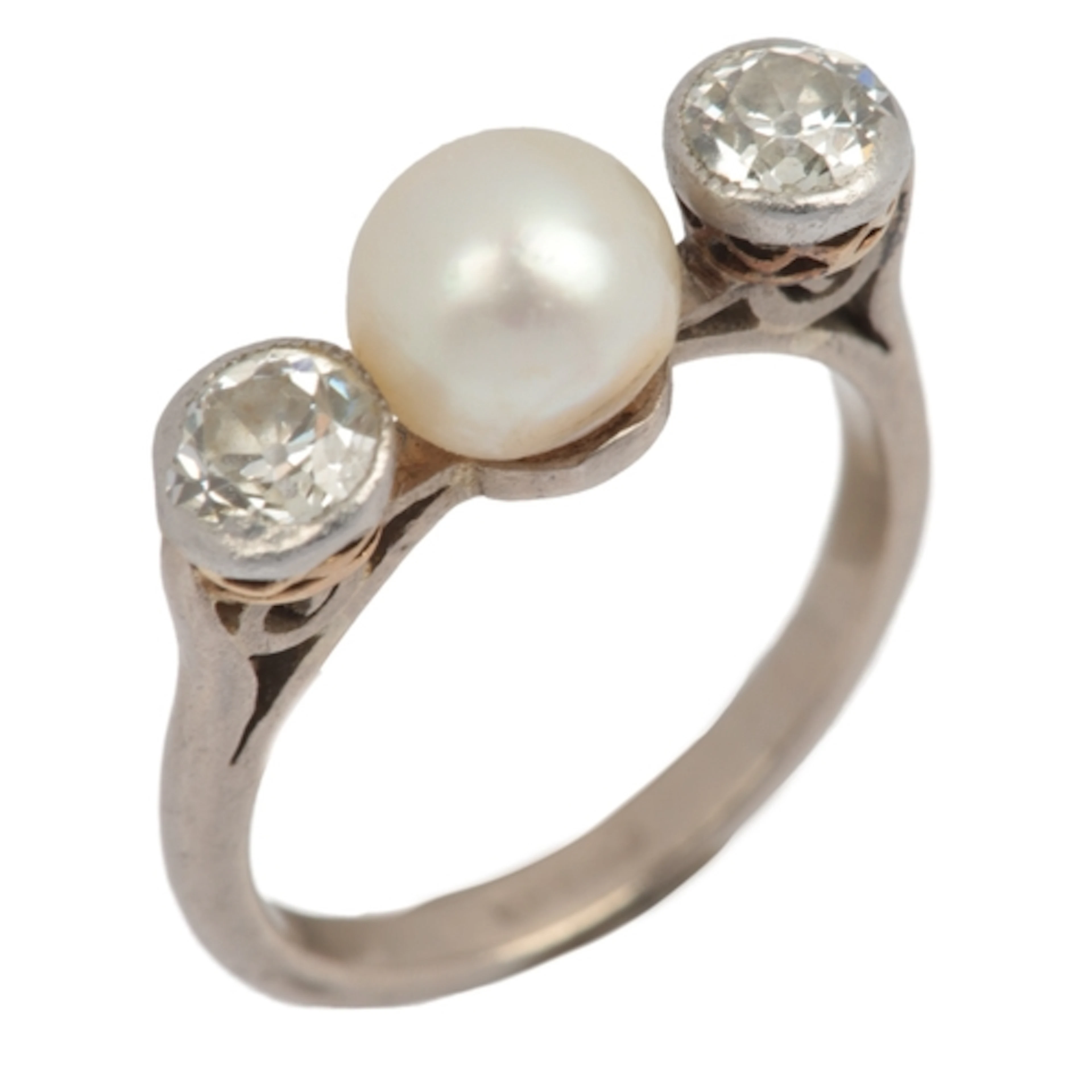 A pearl and diamond ring, early 20th century, set with a pea...