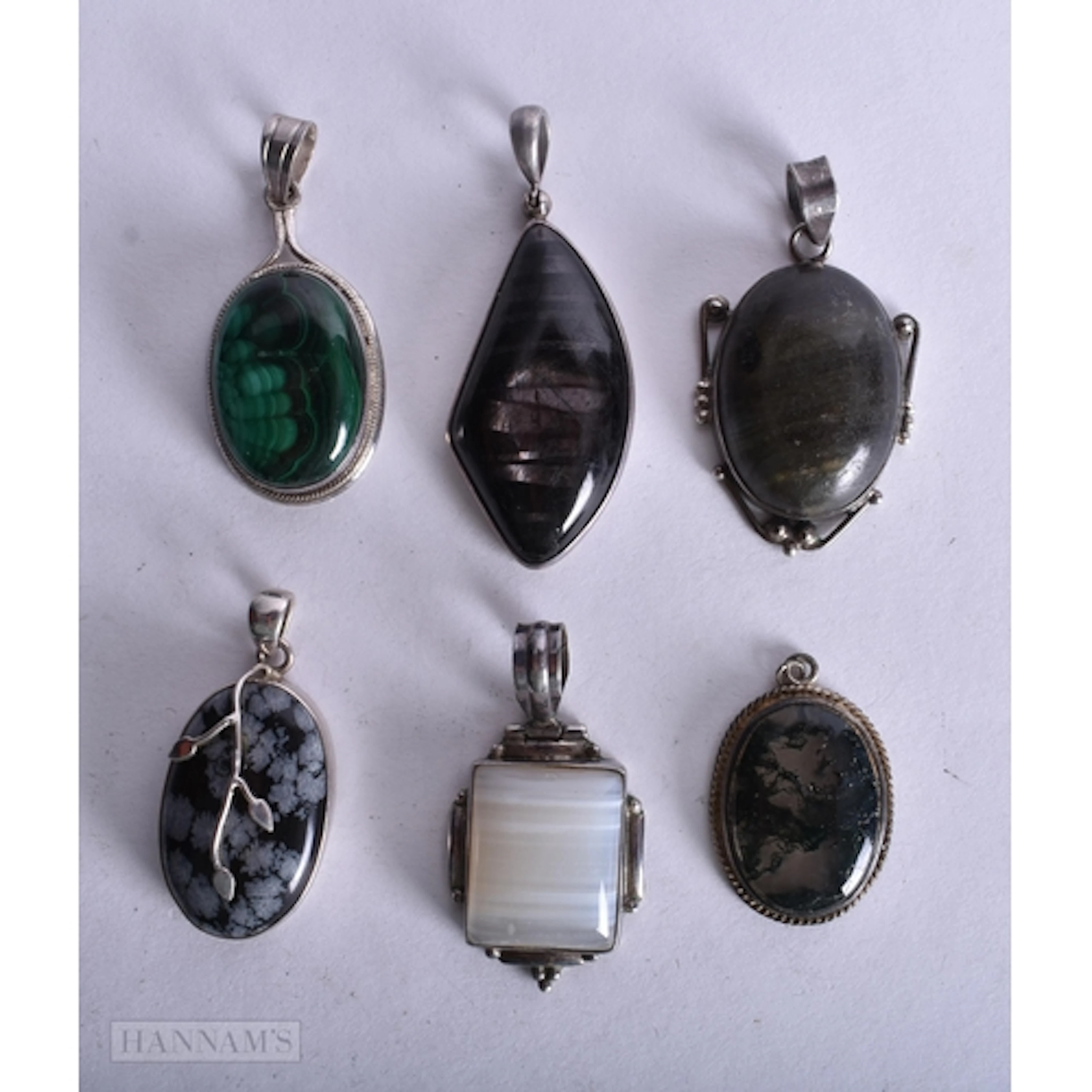 Collection of Sterling Silver Gemstone Pendants inc. Snowfla...