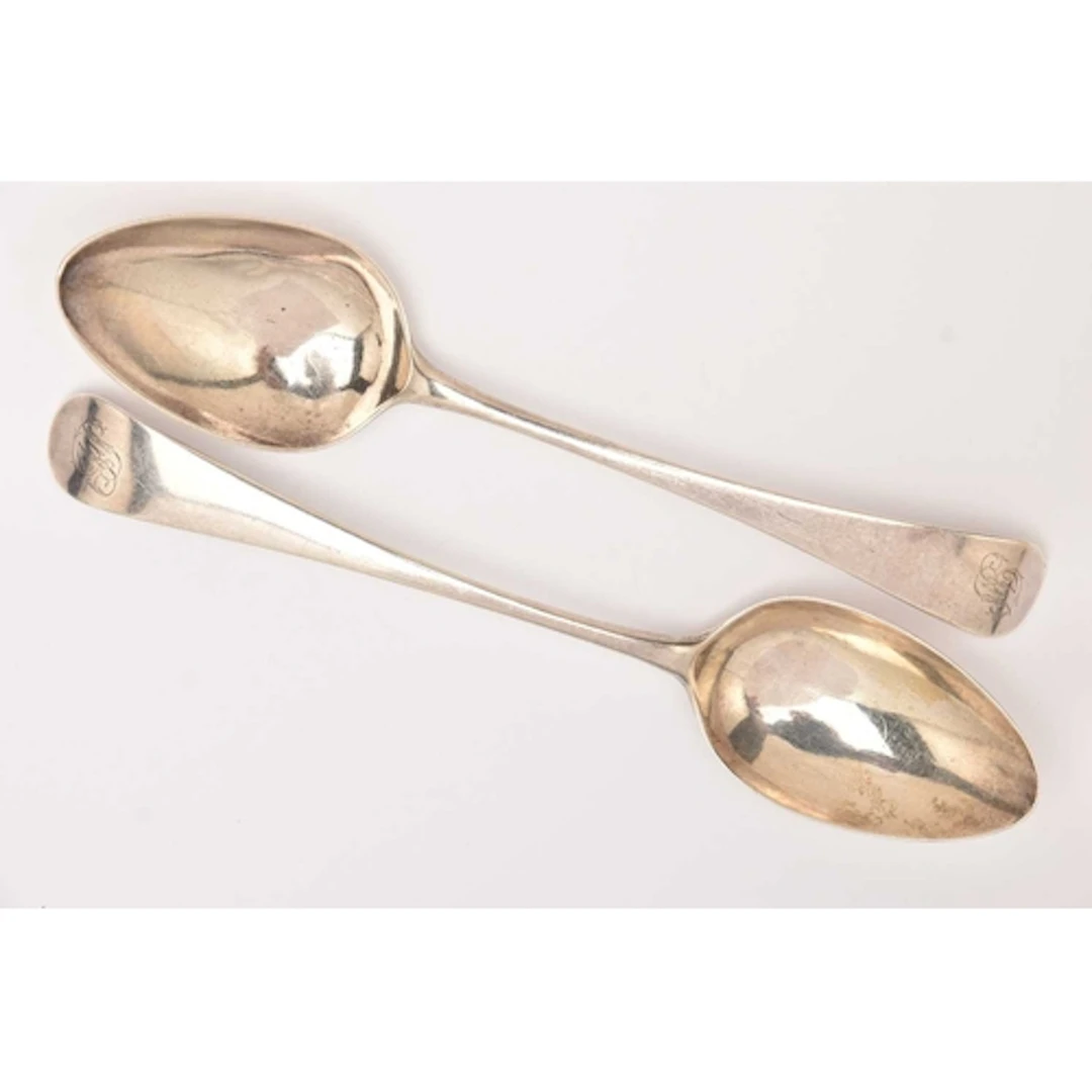 A PAIR OF GEORGE III TABLE SPOONS, hallmarked 'Richard Evans...