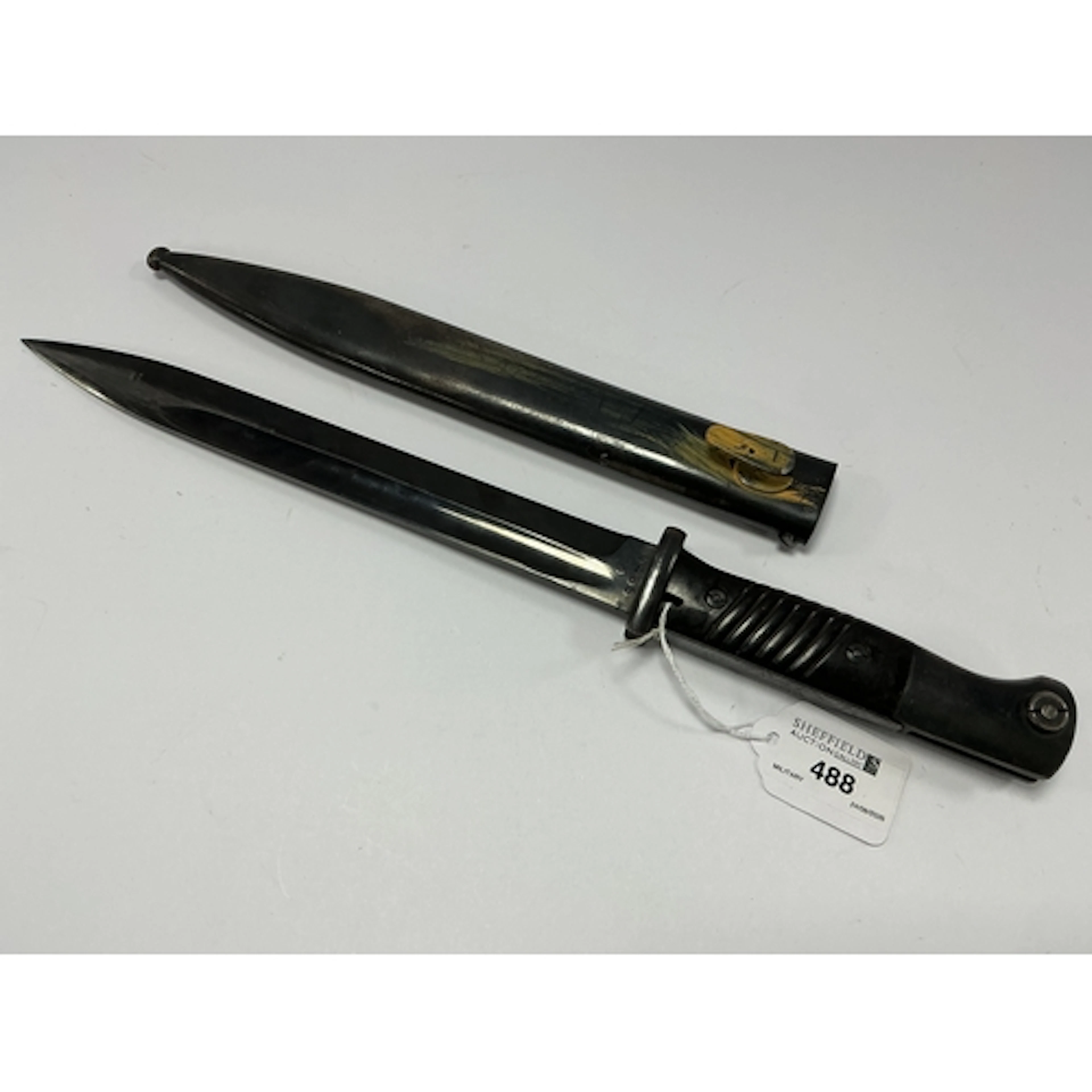 WWII German K98 Bayonet & Scabbard, various stamps to blade,...