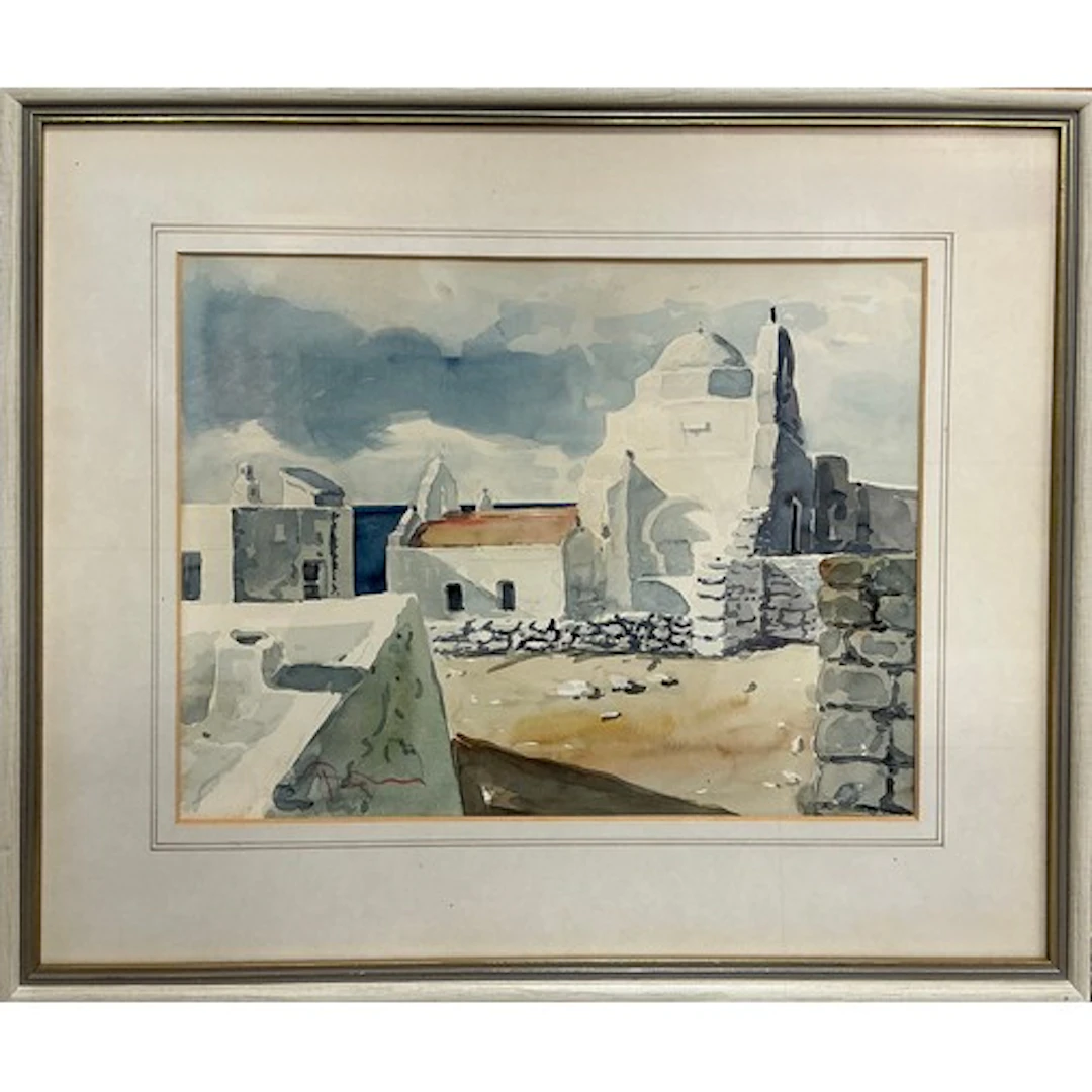 George Papadoperakis A Greek Chapel, signed, watercolour 32...