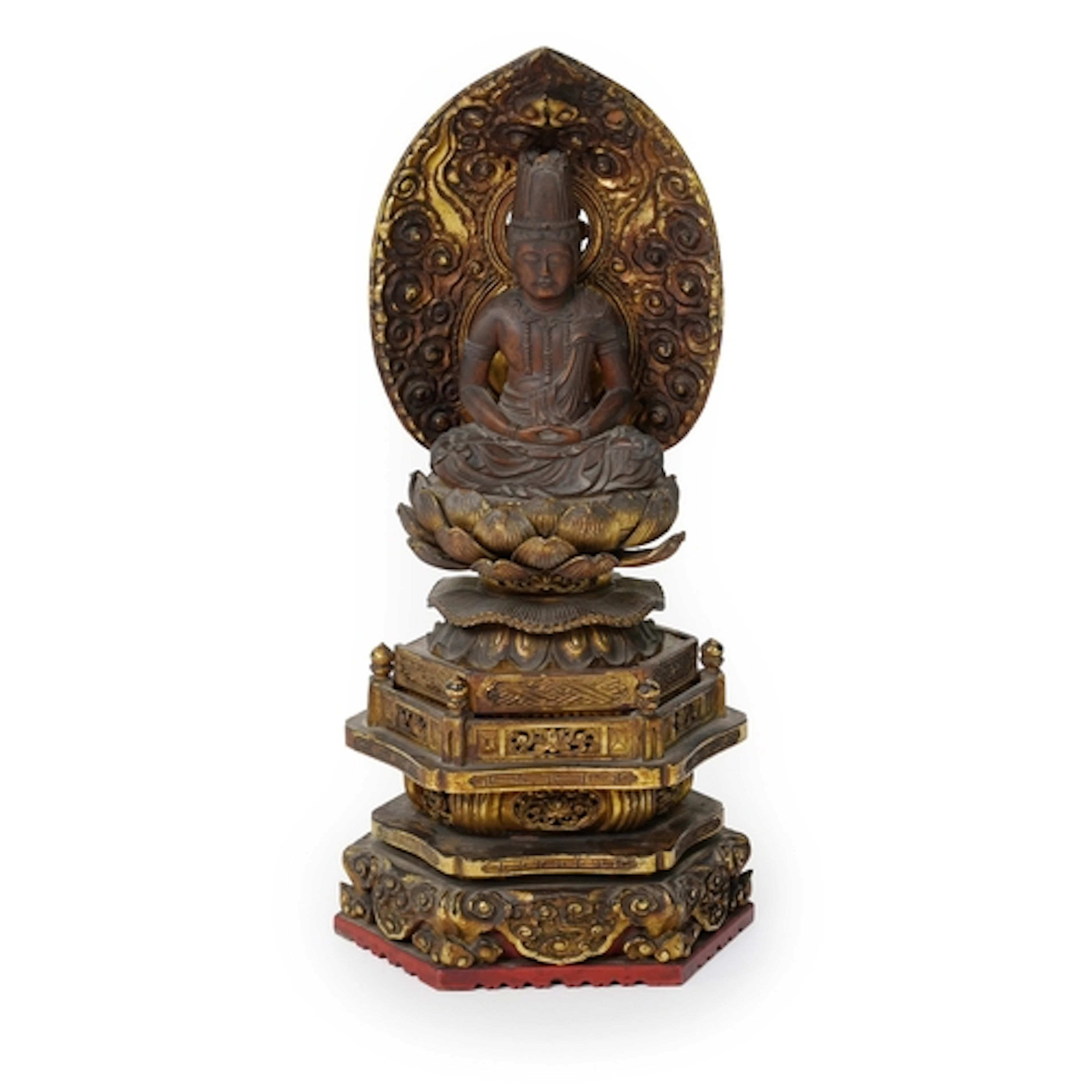A Japanese Buddhist boxwood and giltwood seated figure of Da...