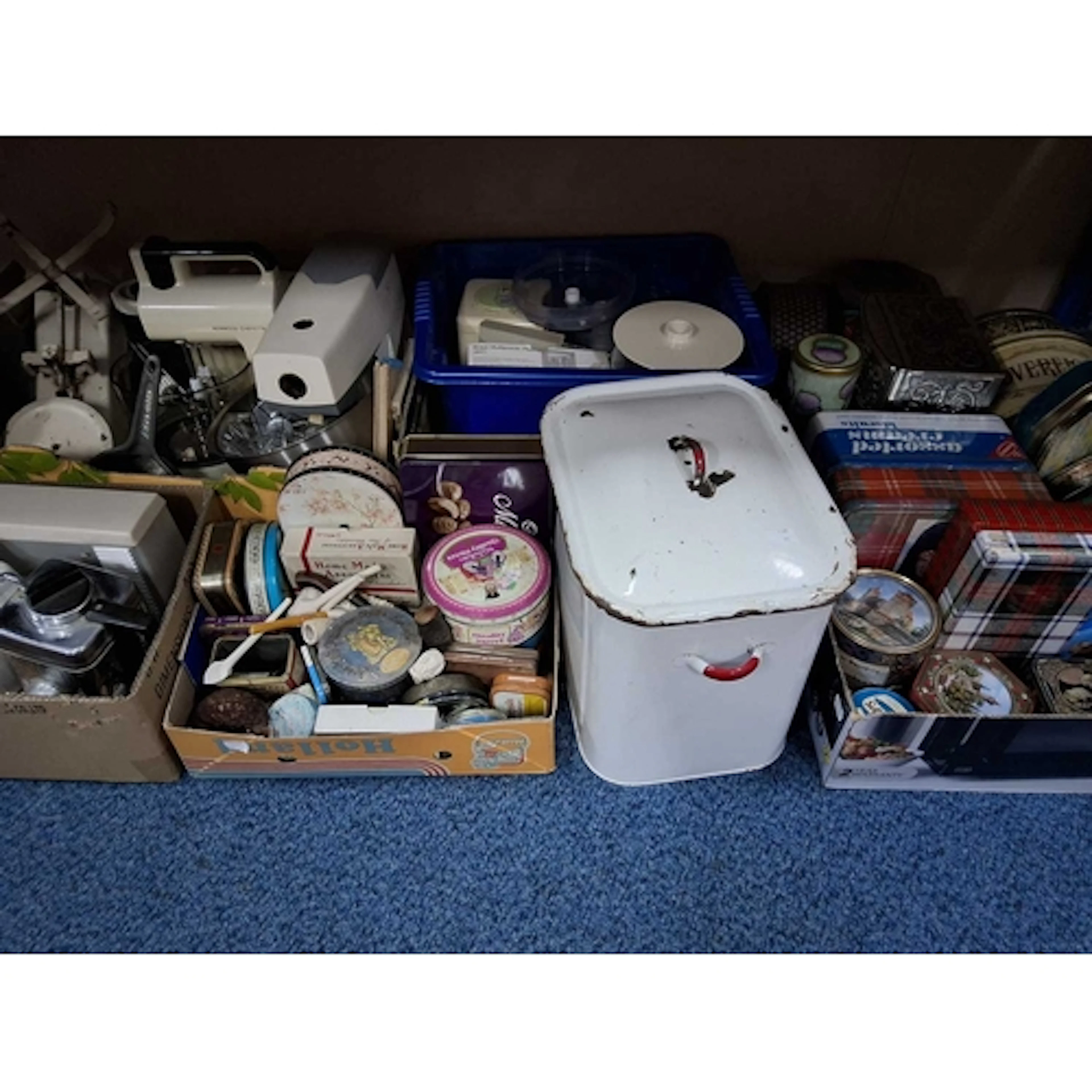SIX BOXES OF VINTAGE KITCHENALIA AND TINS to include a box c...
