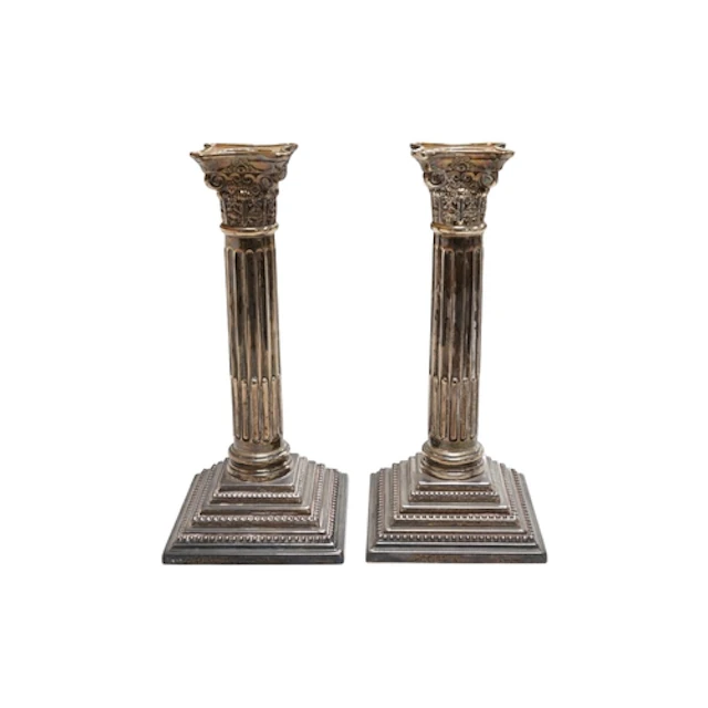 A pair of Elizabeth II silver mounted Corinthian column cand...