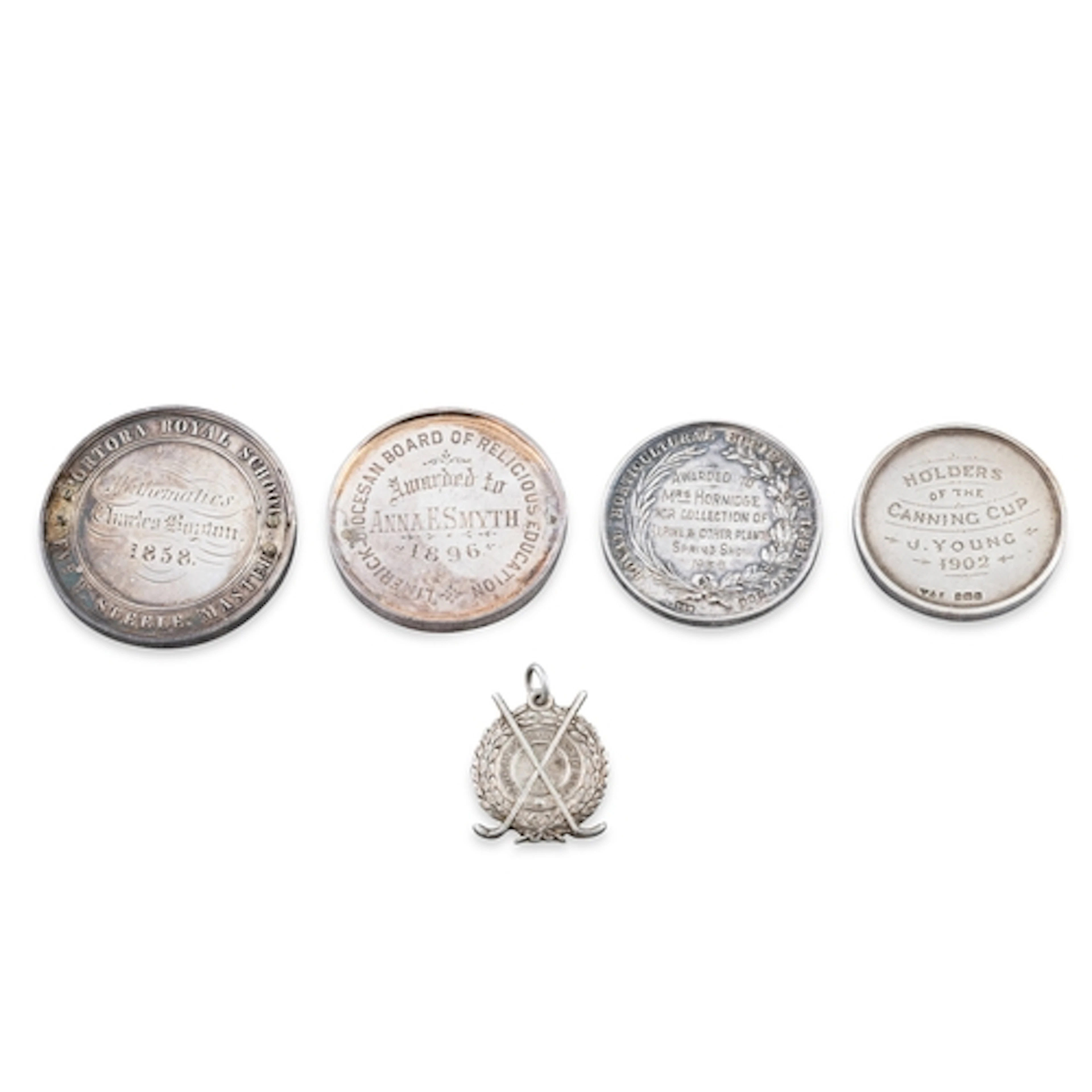 FIVE ASSORTED SILVER MEDALS, Enniskillen, Portora School 185...