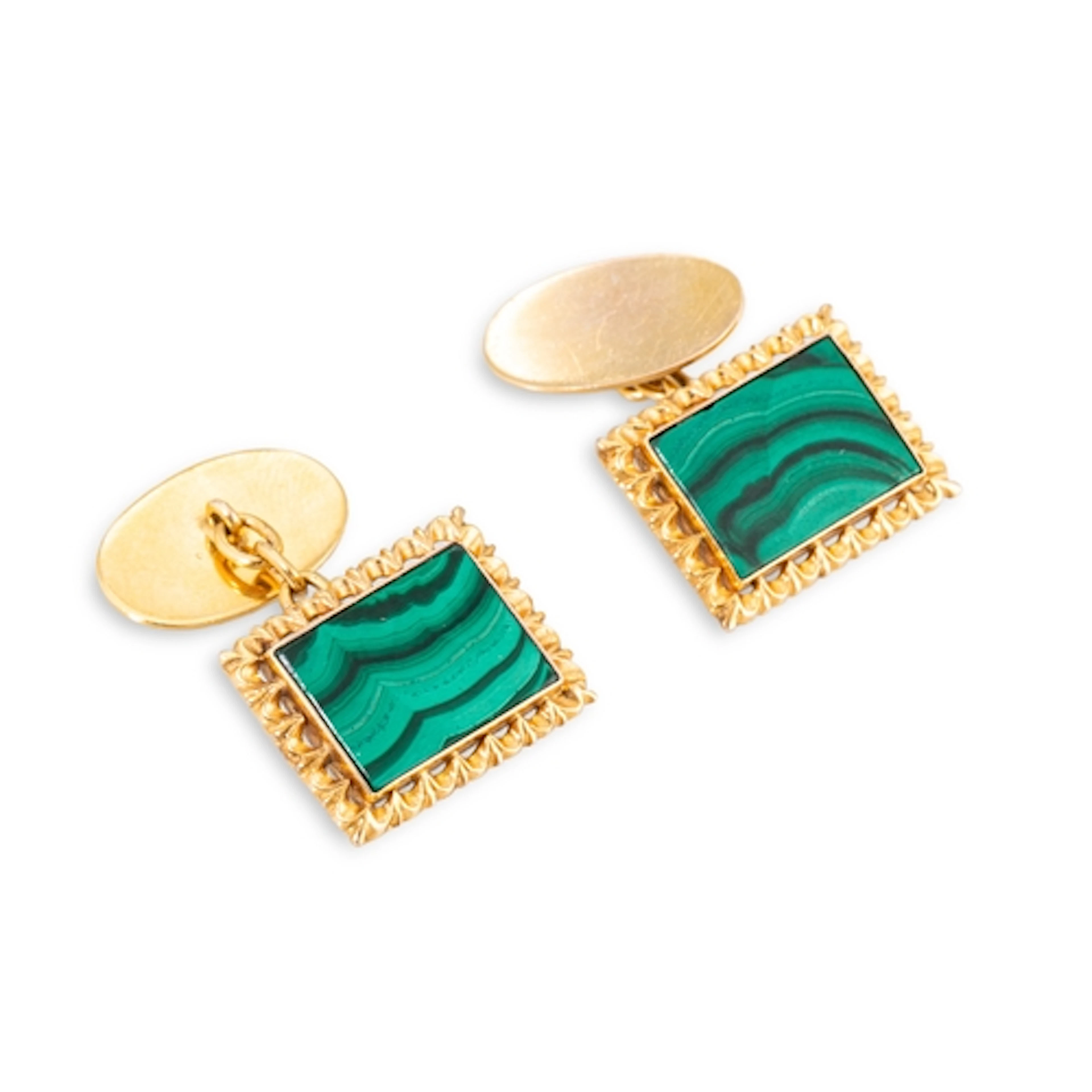 A PAIR OF MALACHITE CUFFLINKS, comprising rectangular malach...