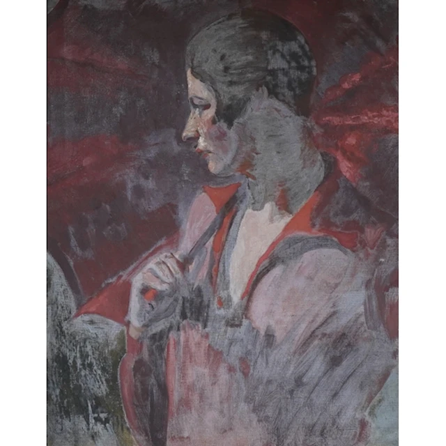 Modern British, study of an Art Deco lady, unsigned, oil on ...