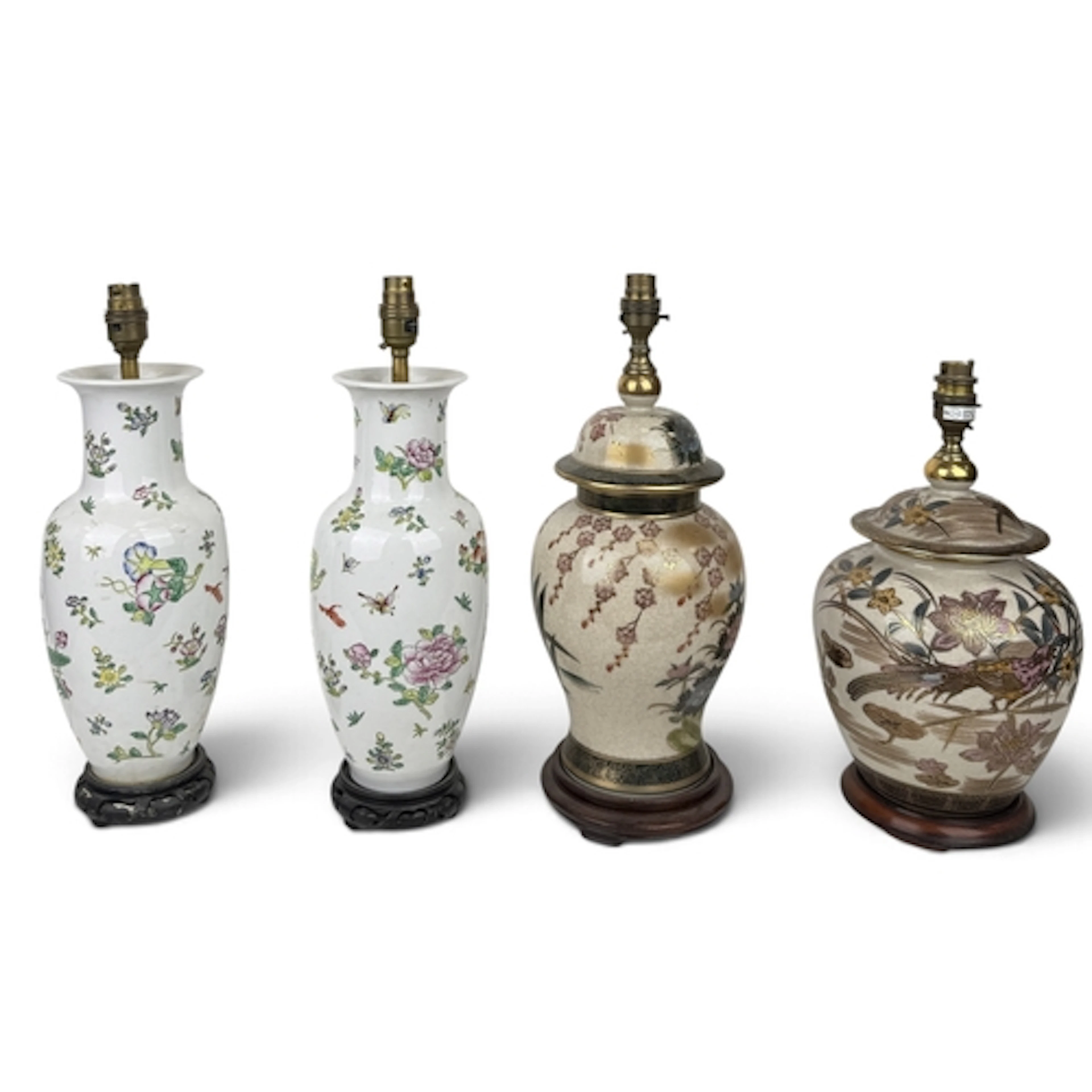 A PAIR OF CHINESE PORCELAIN FAMILE VERTE TABLE LAMPS TOGETHE...