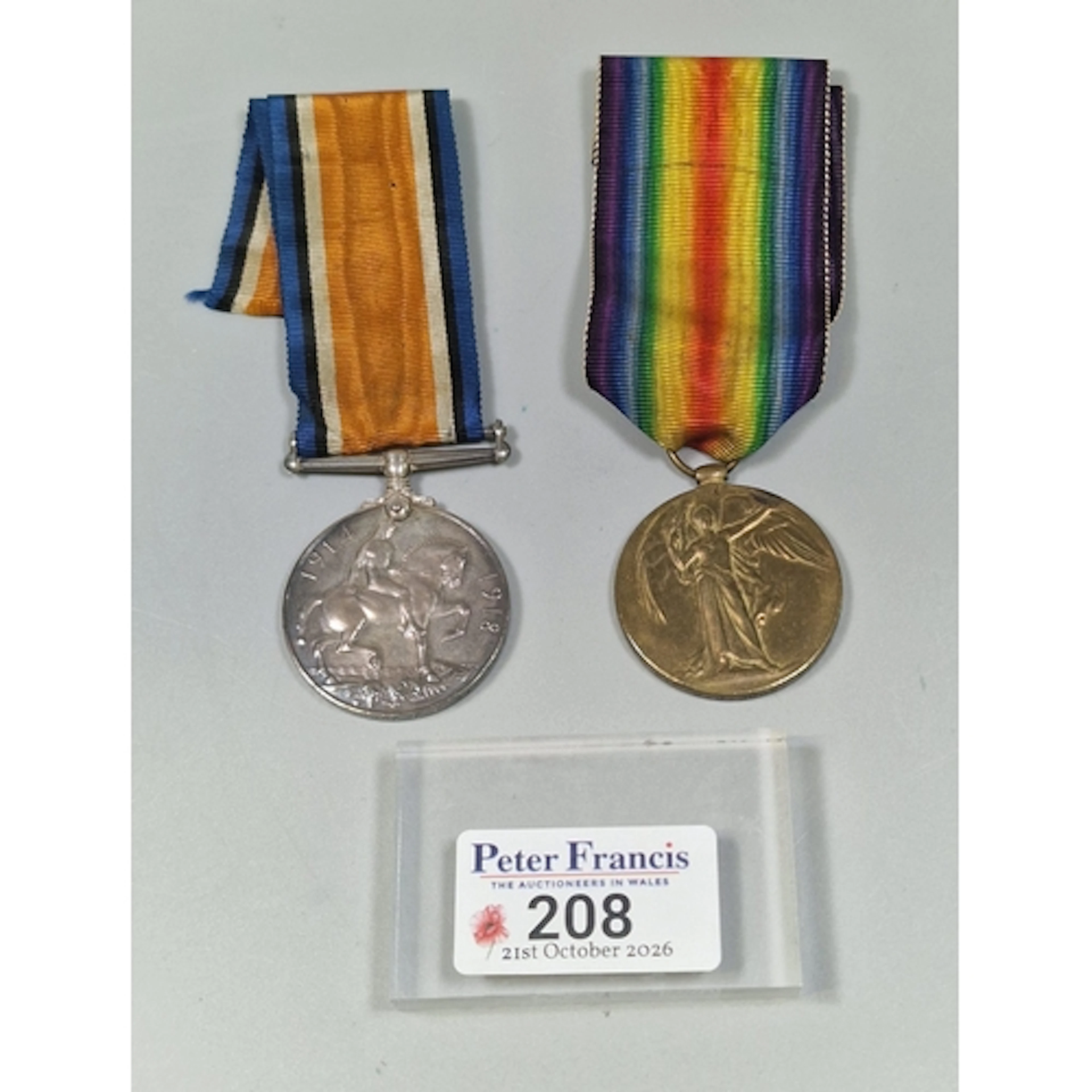 WW1 British medal pair awarded to 17998 Pte. J. J. John, Wel...