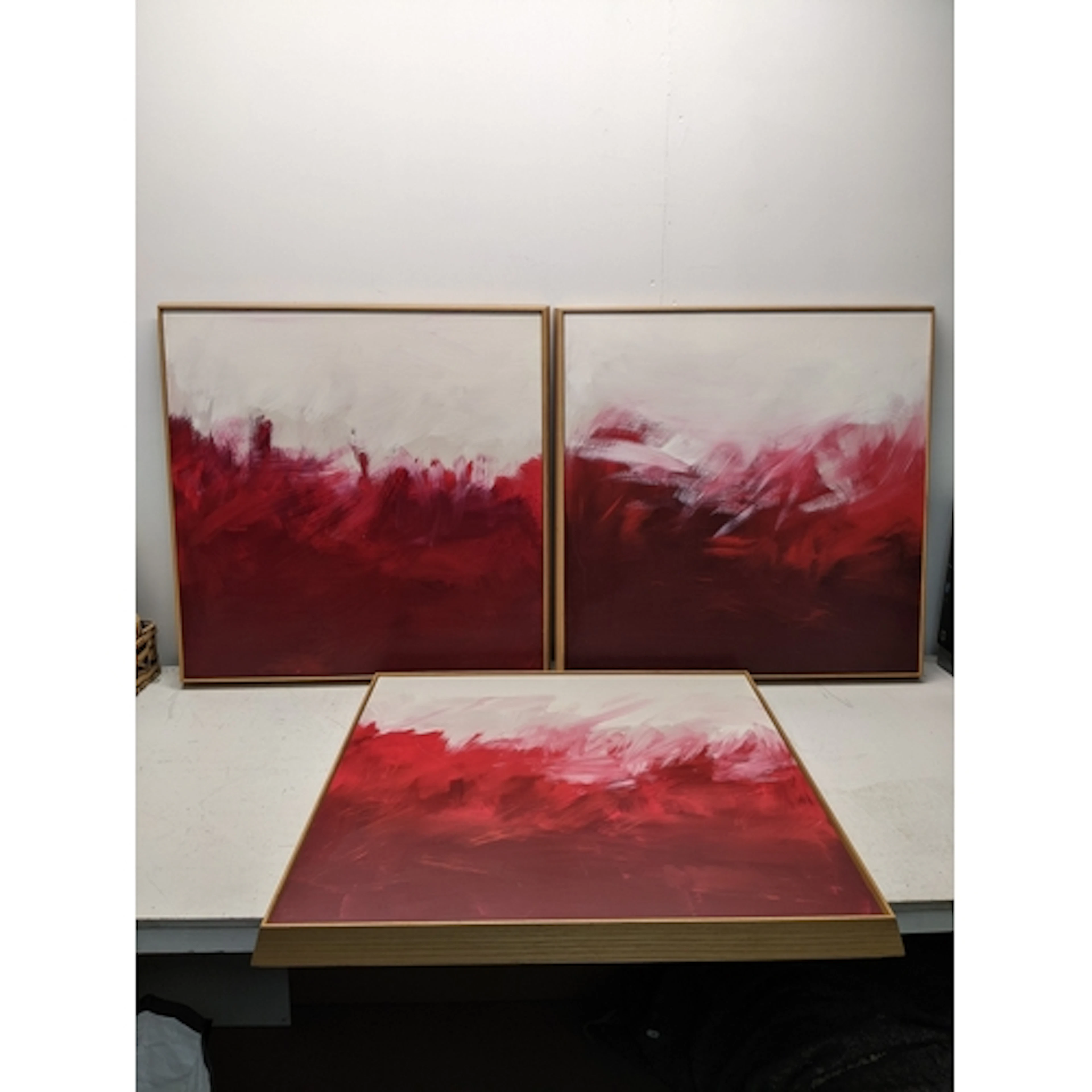 Beb Catt (b1970) - four abstracts in reds and white, oil pai...