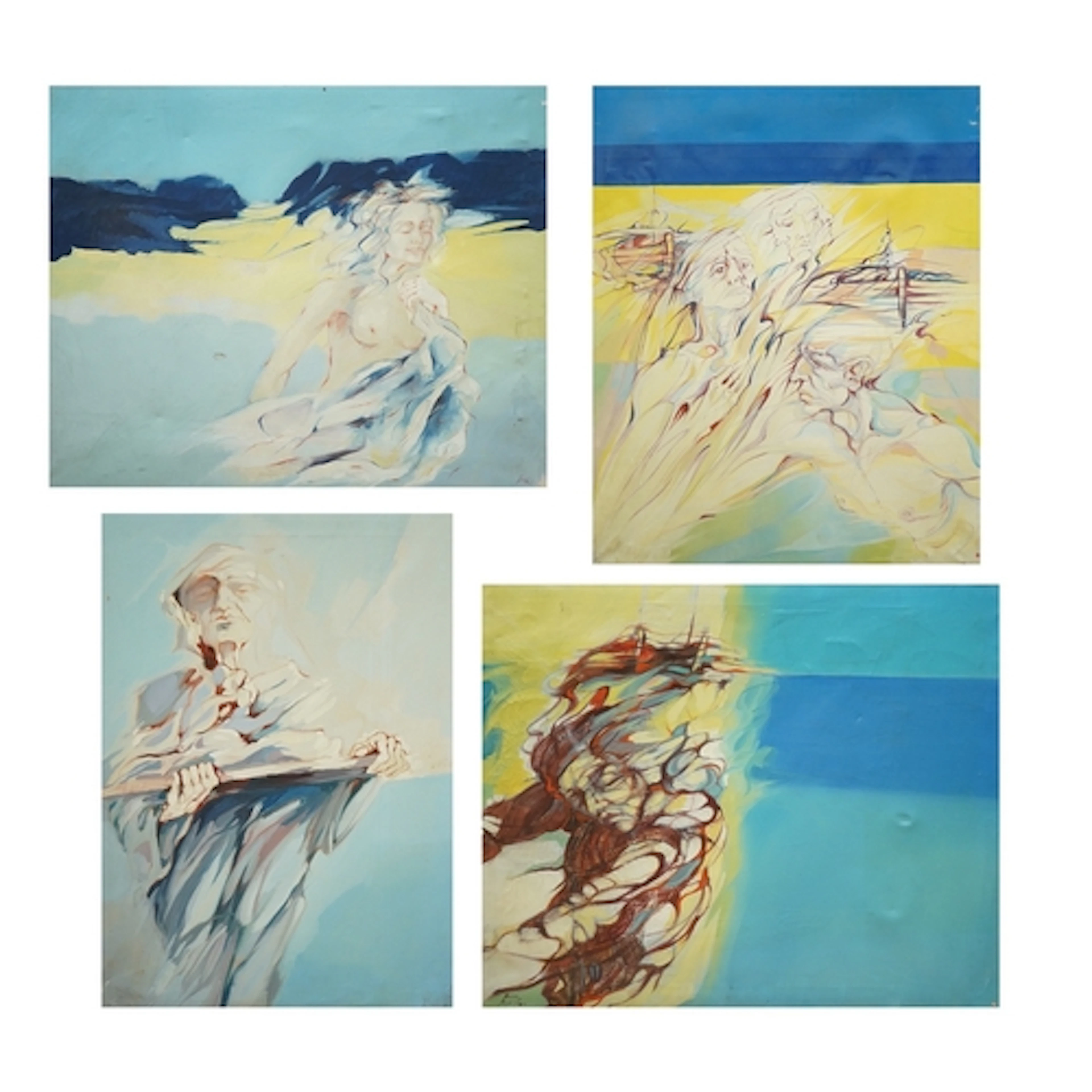 Surrealist, figural studies, indistinctly signed, four oils ...