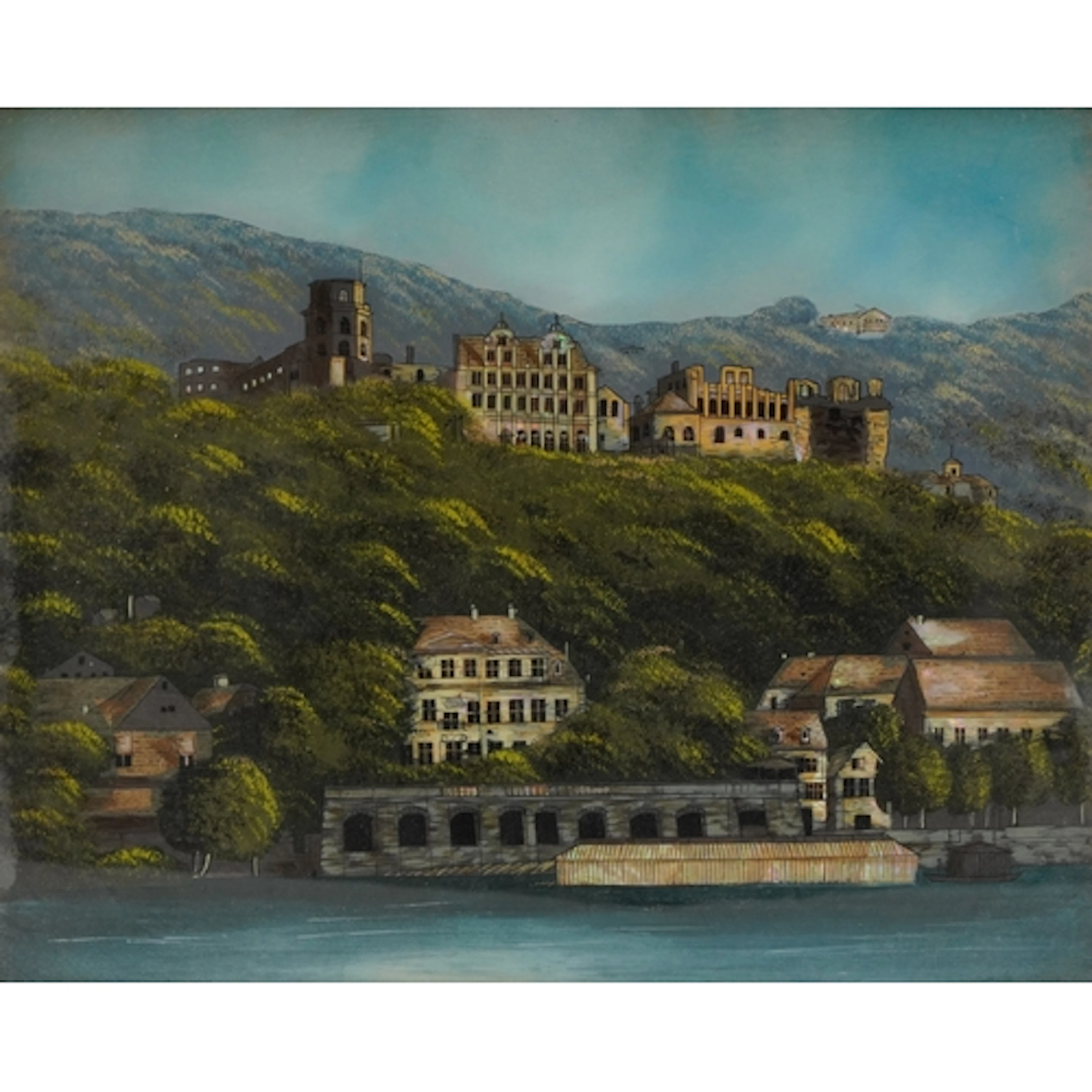 Heidelberg Castle landscape painting with mother of pearl in...