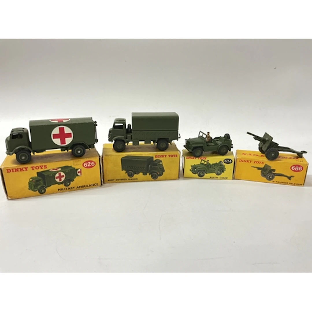 4 X Boxed Dinky Toys, A Military Ambulance #626, A Army Cove...