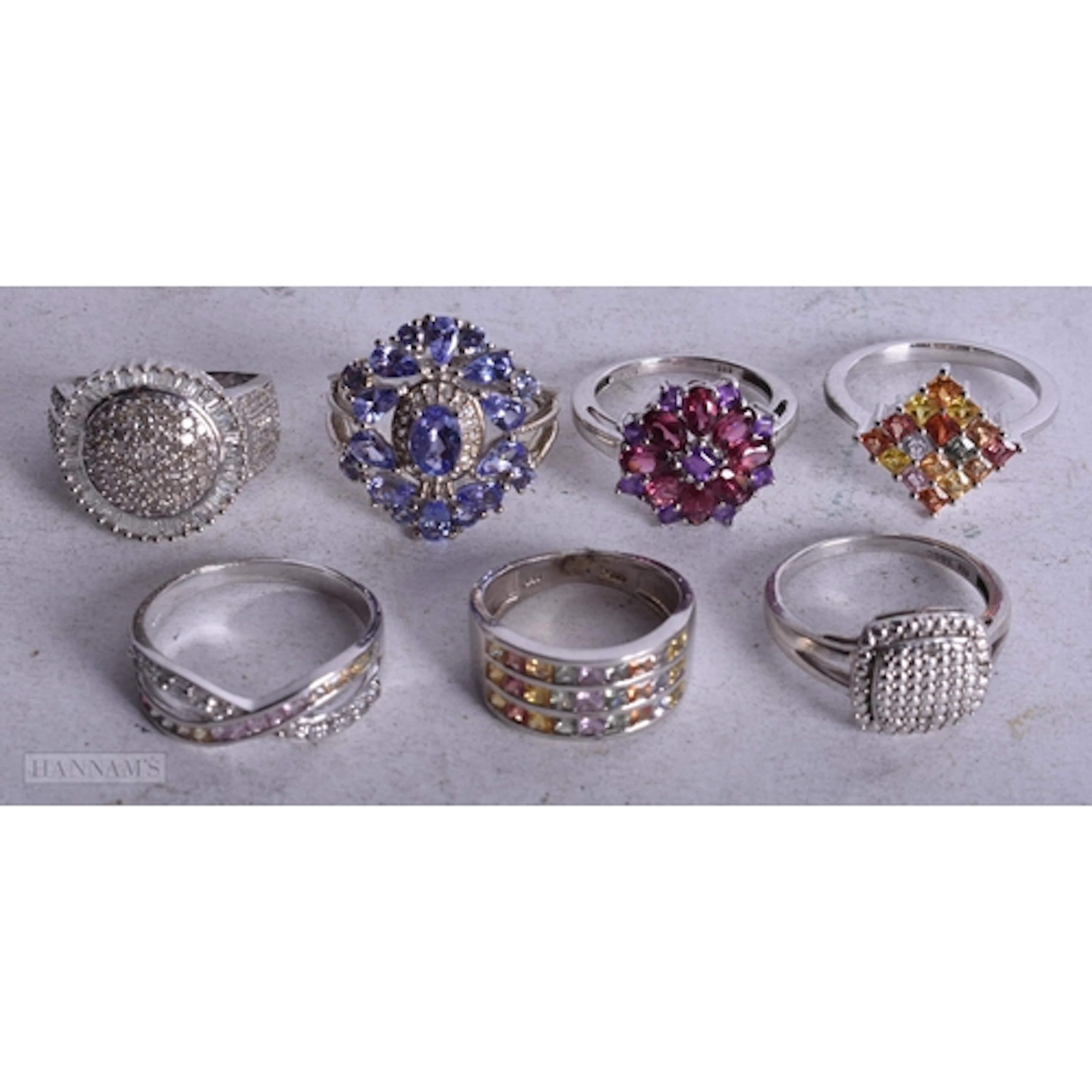 Collection of Sterling Silver TGGC Rings inc. Tanzanite, Dia...