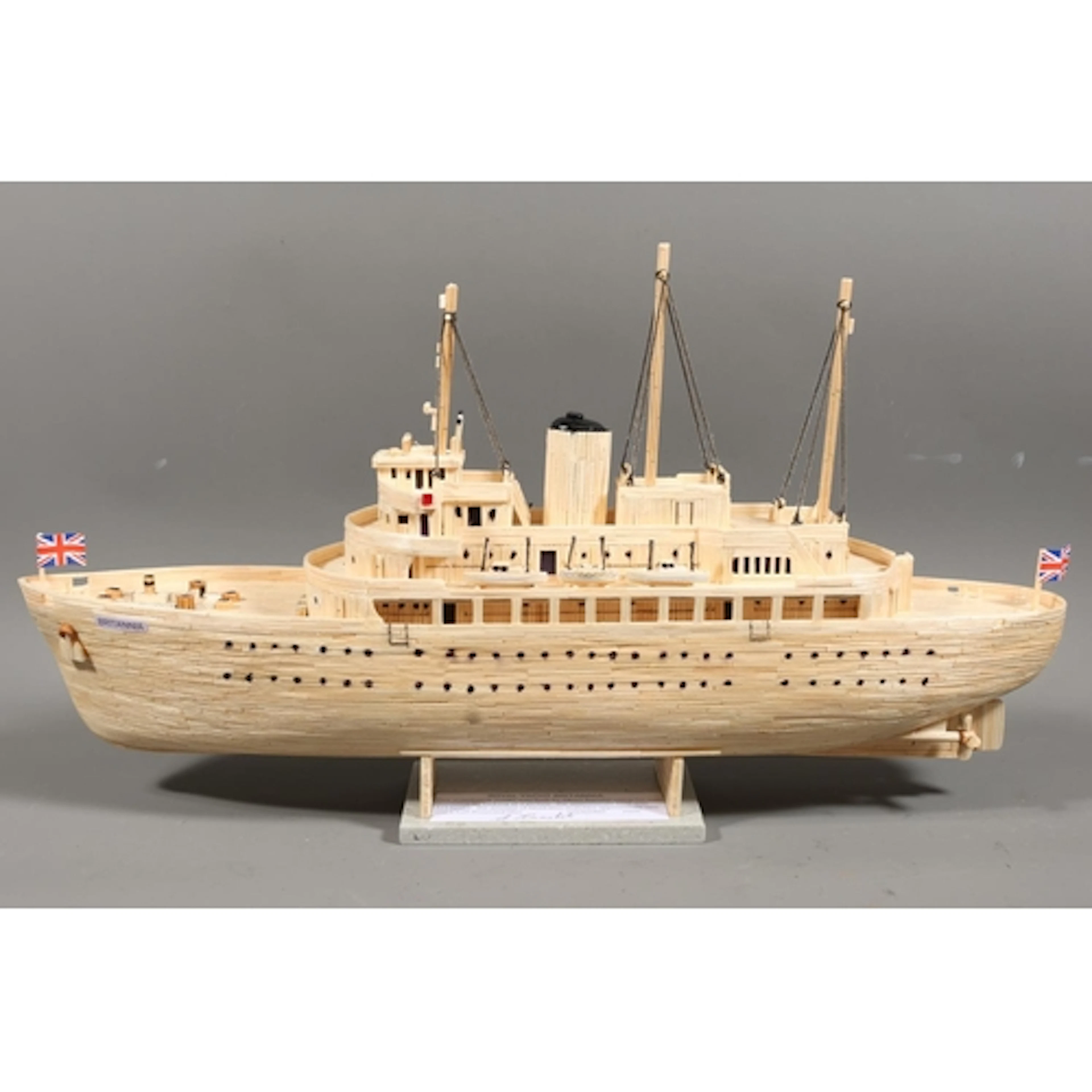 Matchstick model of the Royal Yacht Britannia built by Alber...