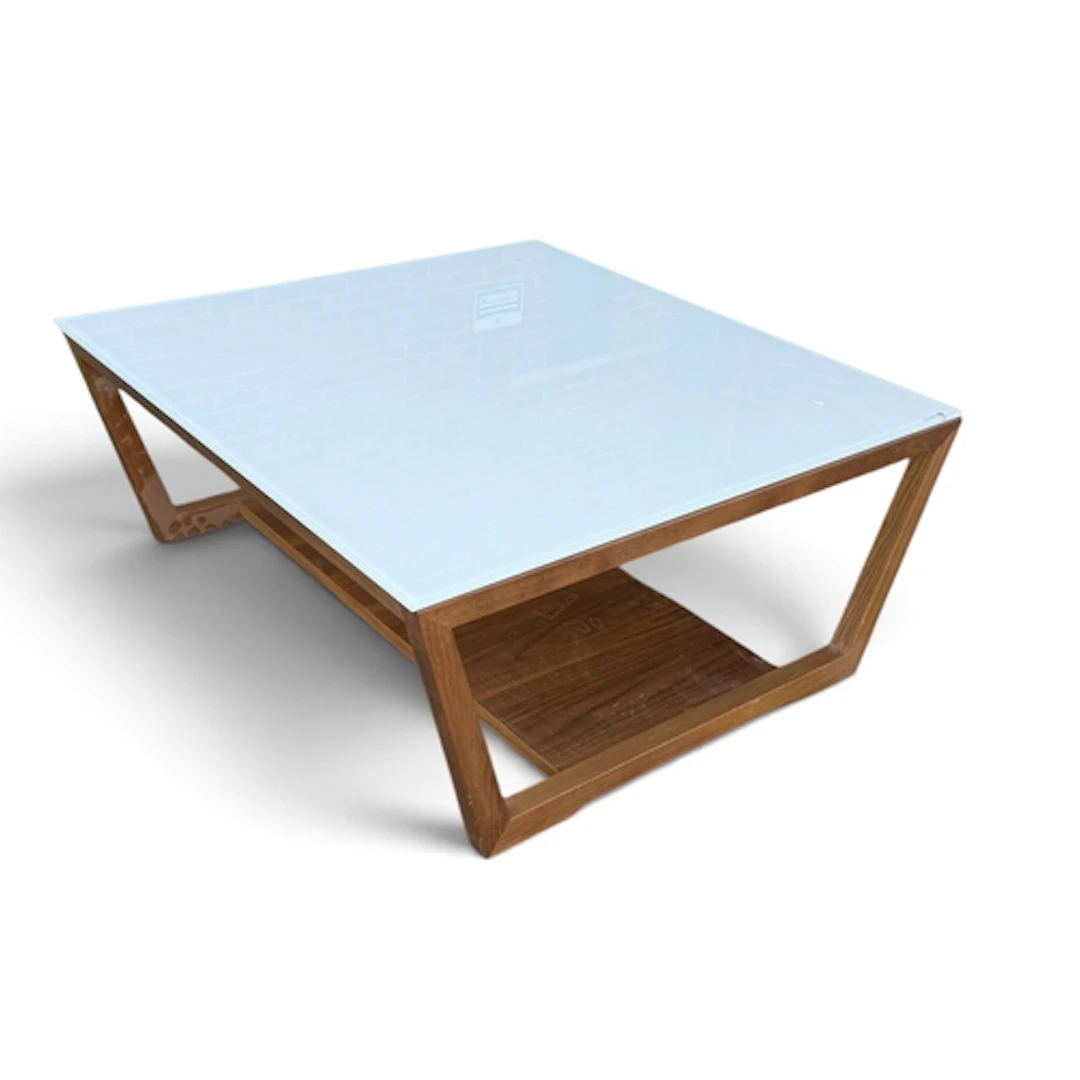 A CALLIGARIS COFFEE TABLE, TEAK WITH GLASS TOP