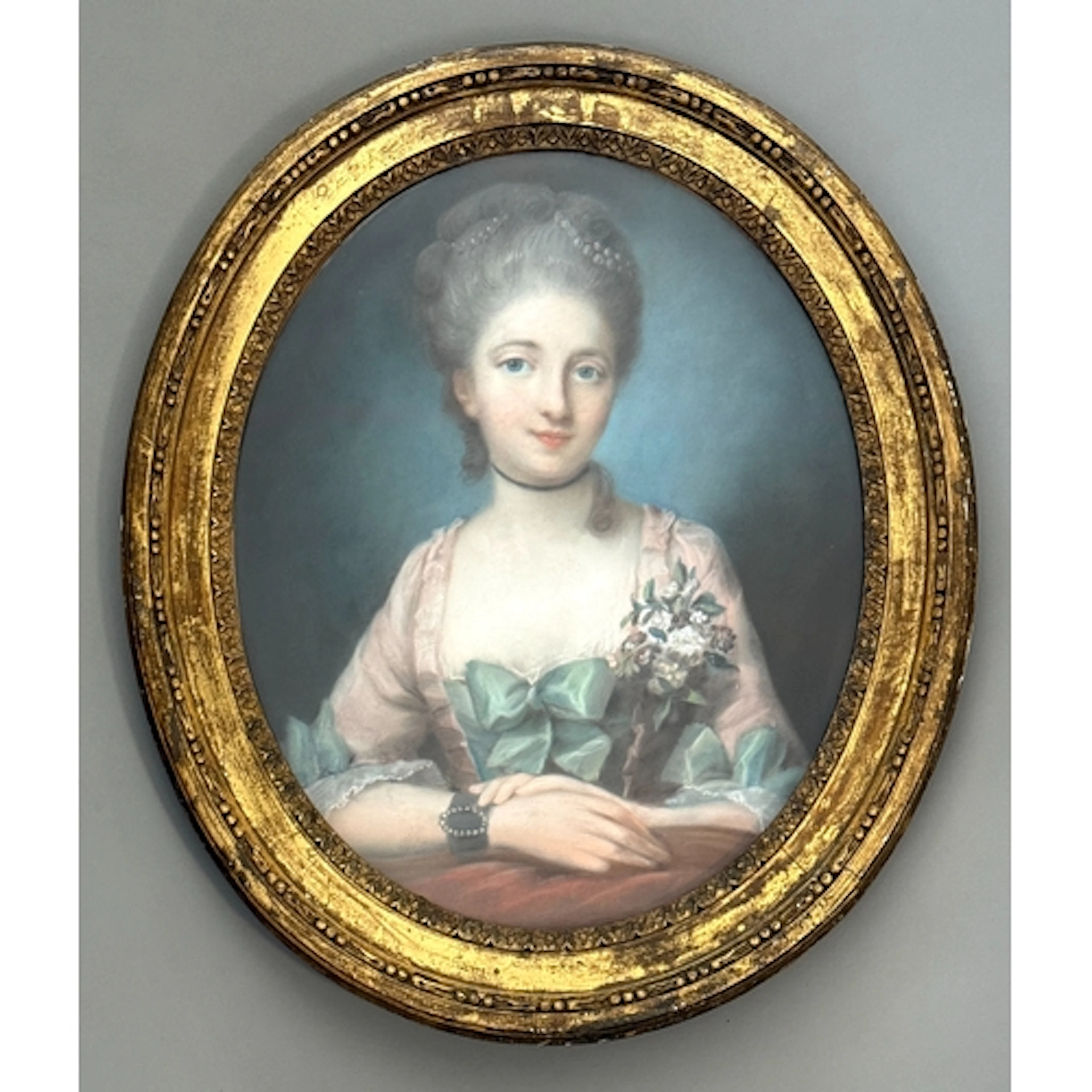 French School (18th century) Portrait of a young lady, half...