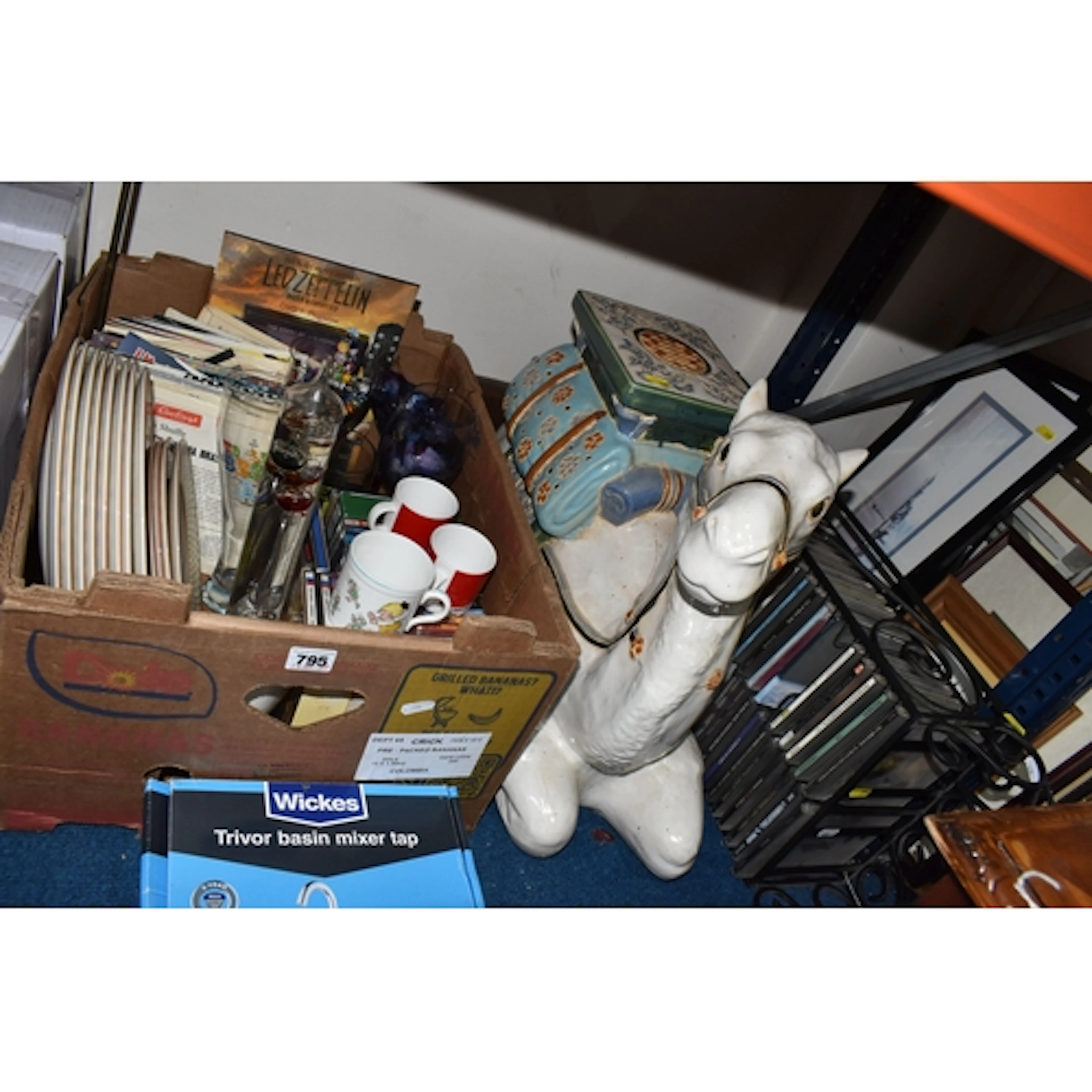 A BOX AND LOOSE CERAMICS, CDS, PICTURES AND SUNDRY ITEMS, to...